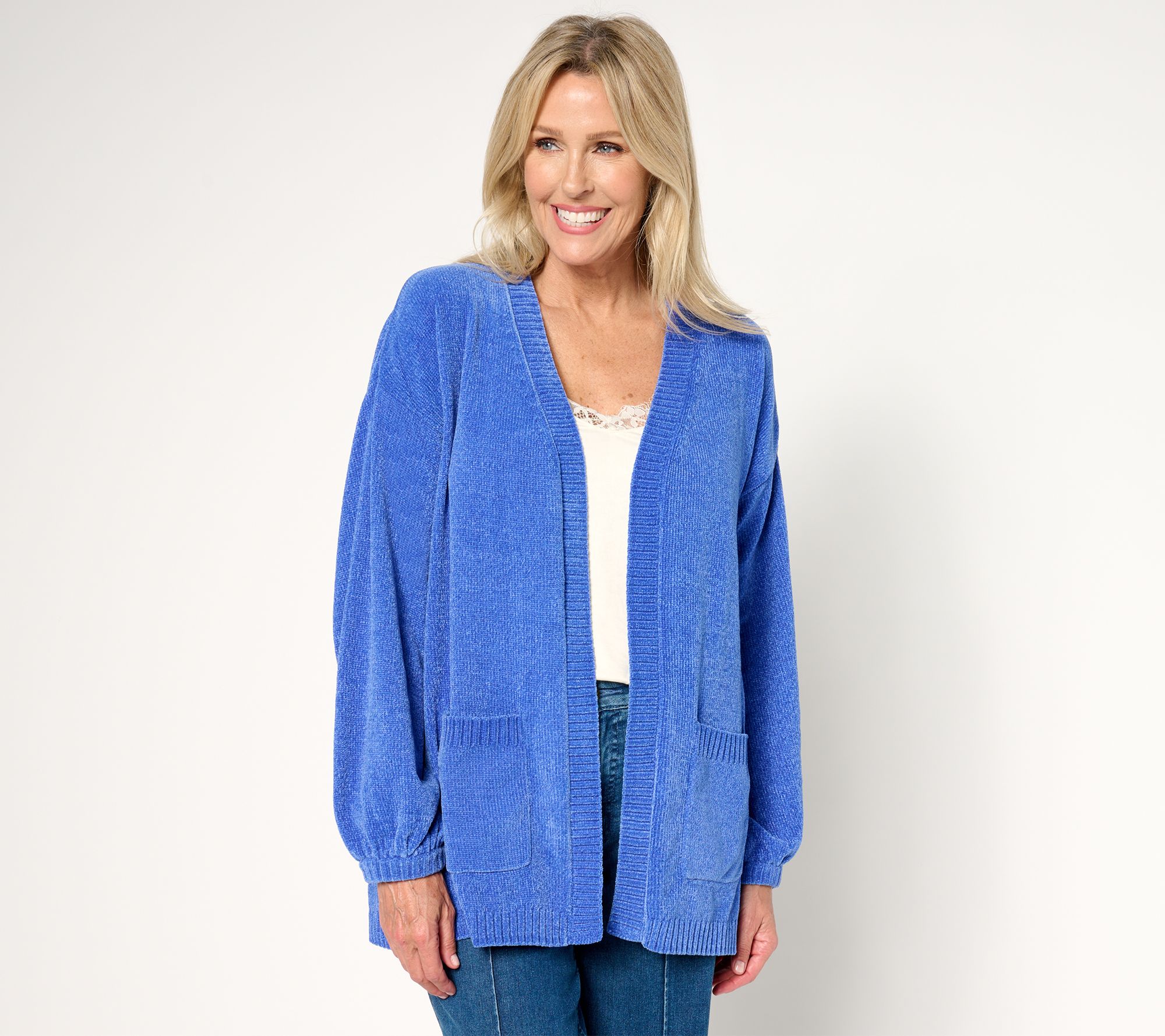 "As Is" Belle by Kim Gravel Chenille Open Front Cardigan with Pockets