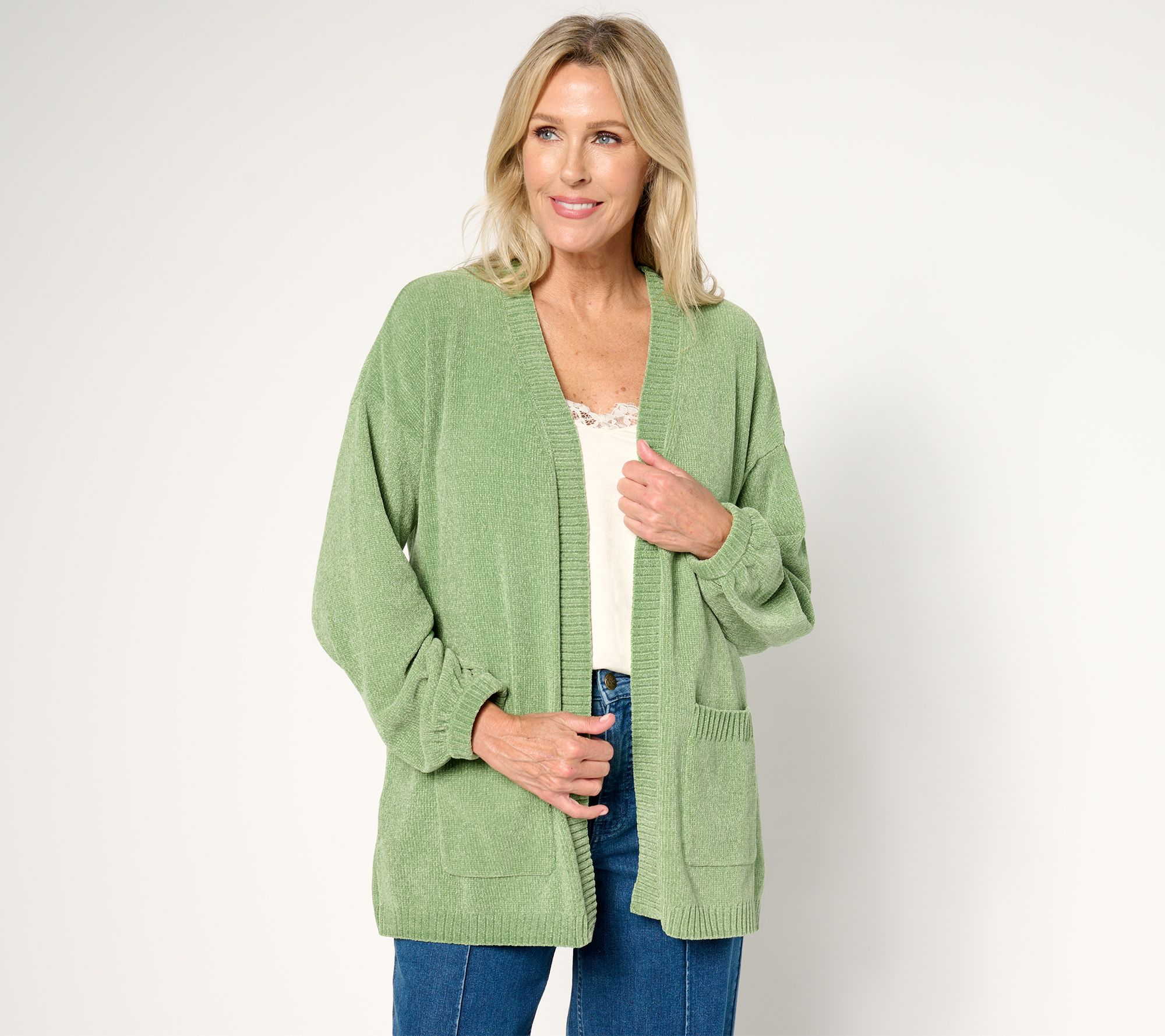 "As Is" Belle by Kim Gravel Chenille Open Front Cardigan with Pockets