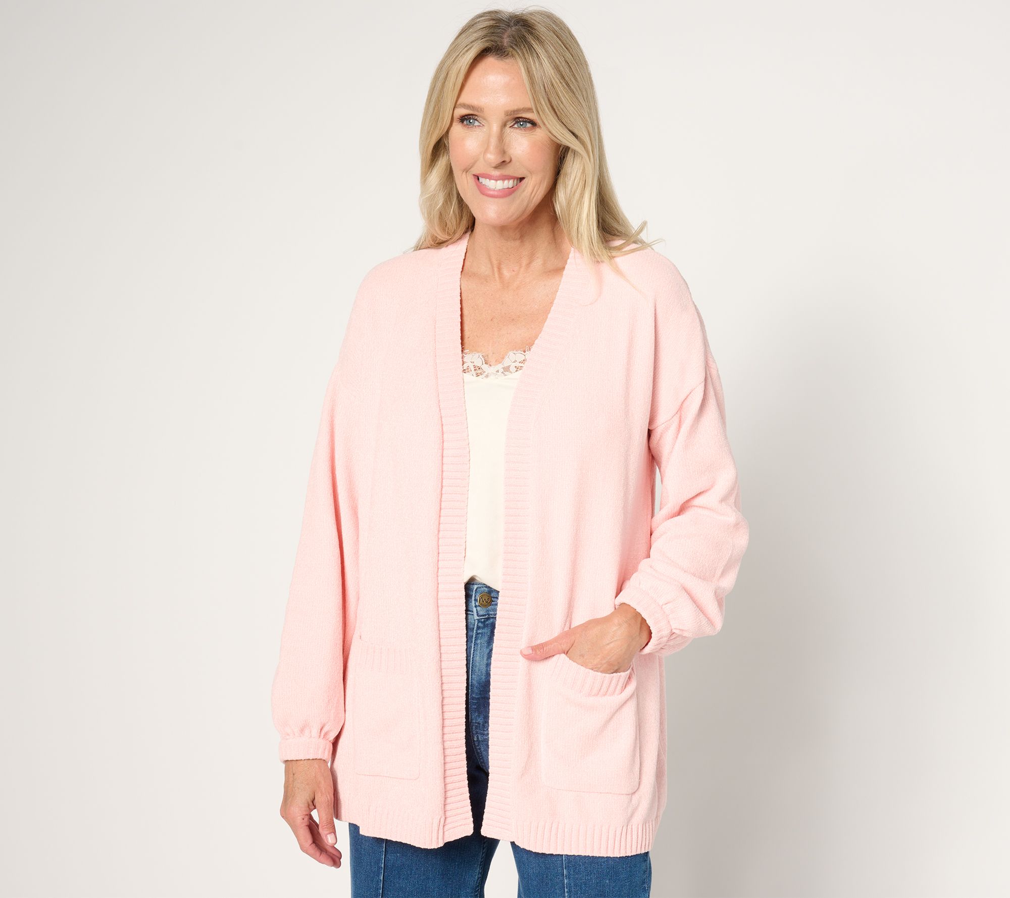 "As Is" Belle by Kim Gravel Chenille Open Front Cardigan with Pockets