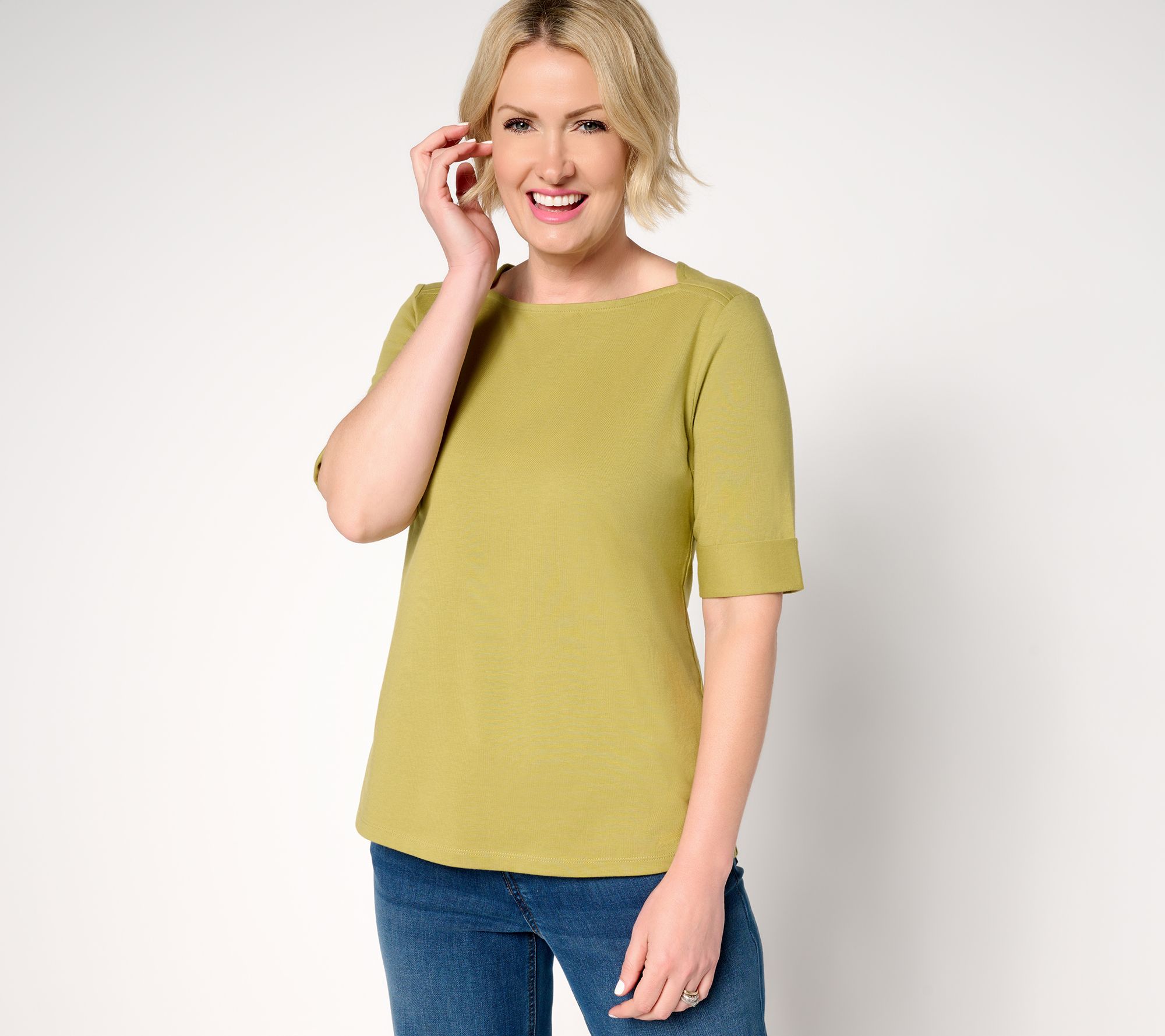 Denim & Co. Essentials Perfect Jersey Rolled Cuff Top