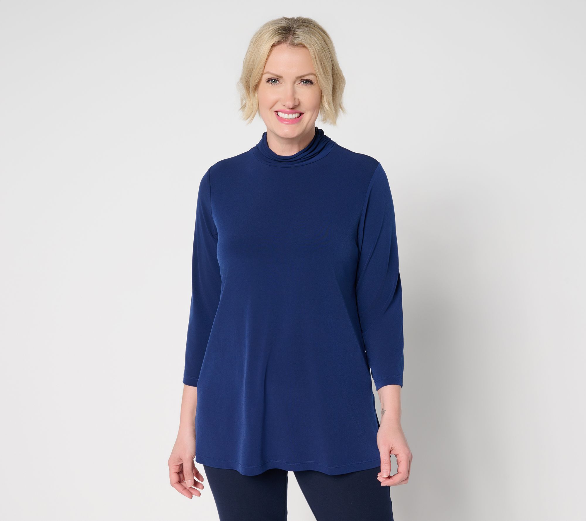 Susan Graver Petite Essentials Liquid Knit Mock Neck Tunic
