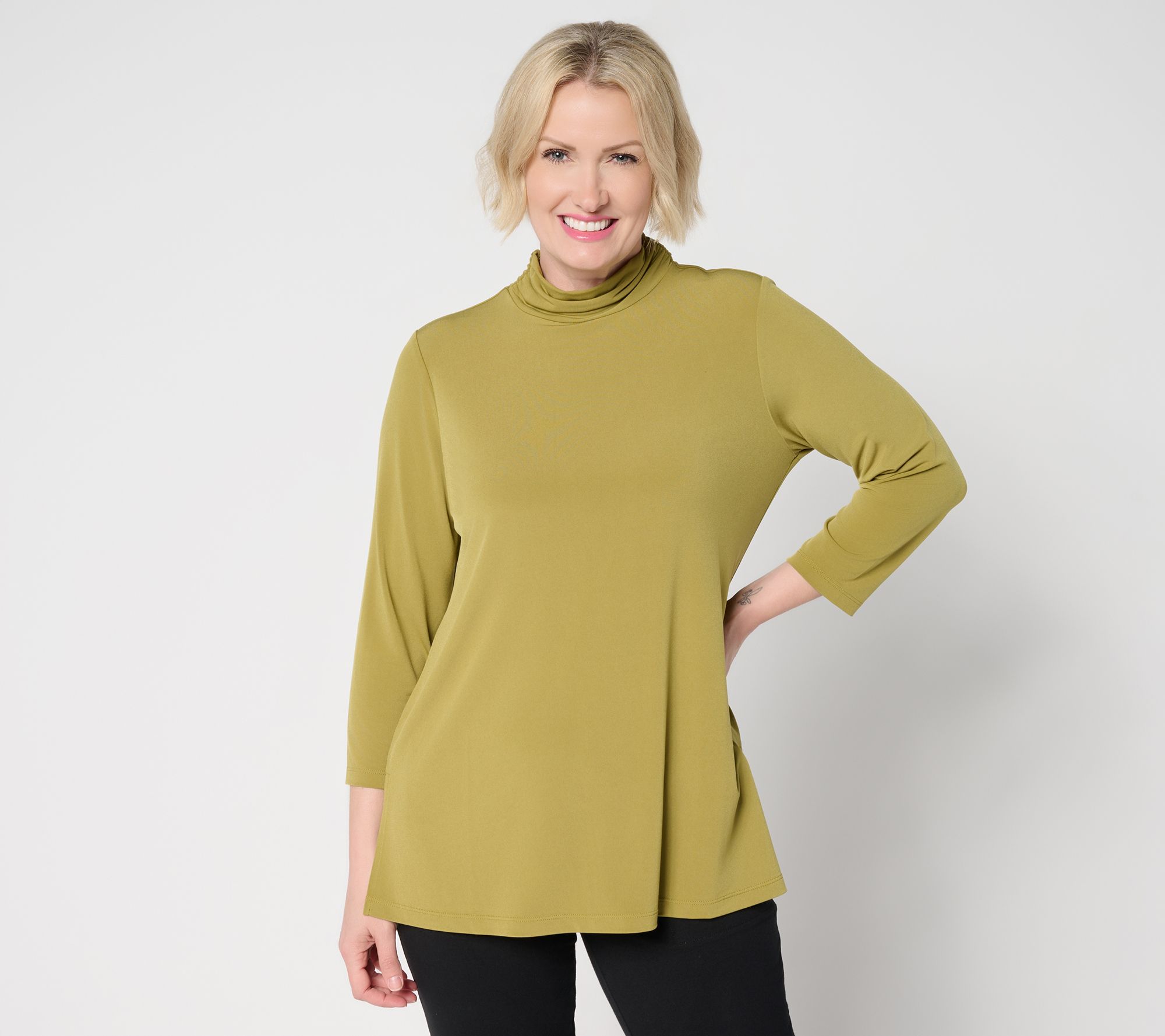 Susan Graver Petite Essentials Liquid Knit Mock Neck Tunic