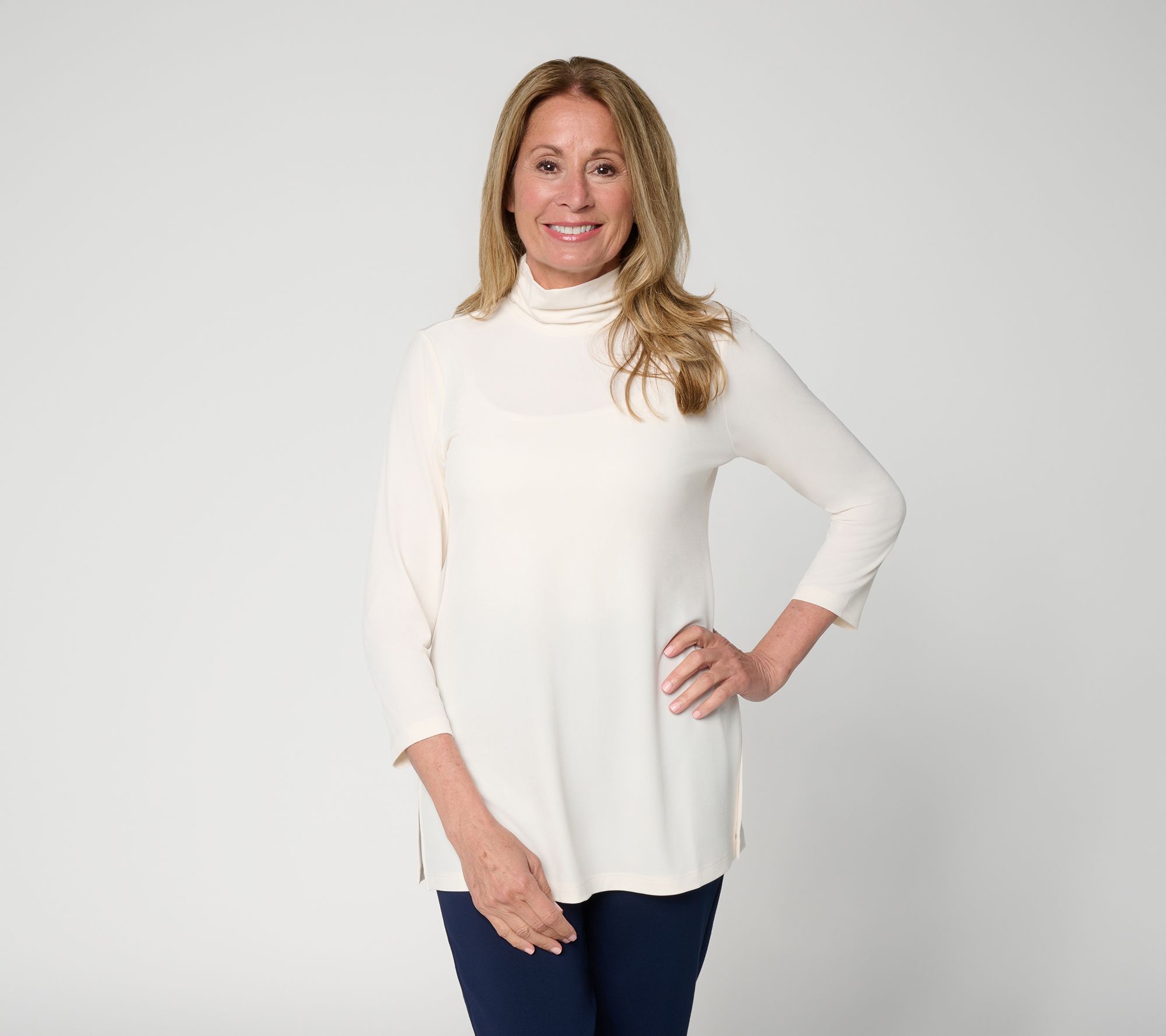 Susan Graver Petite Essentials Liquid Knit Mock Neck Tunic