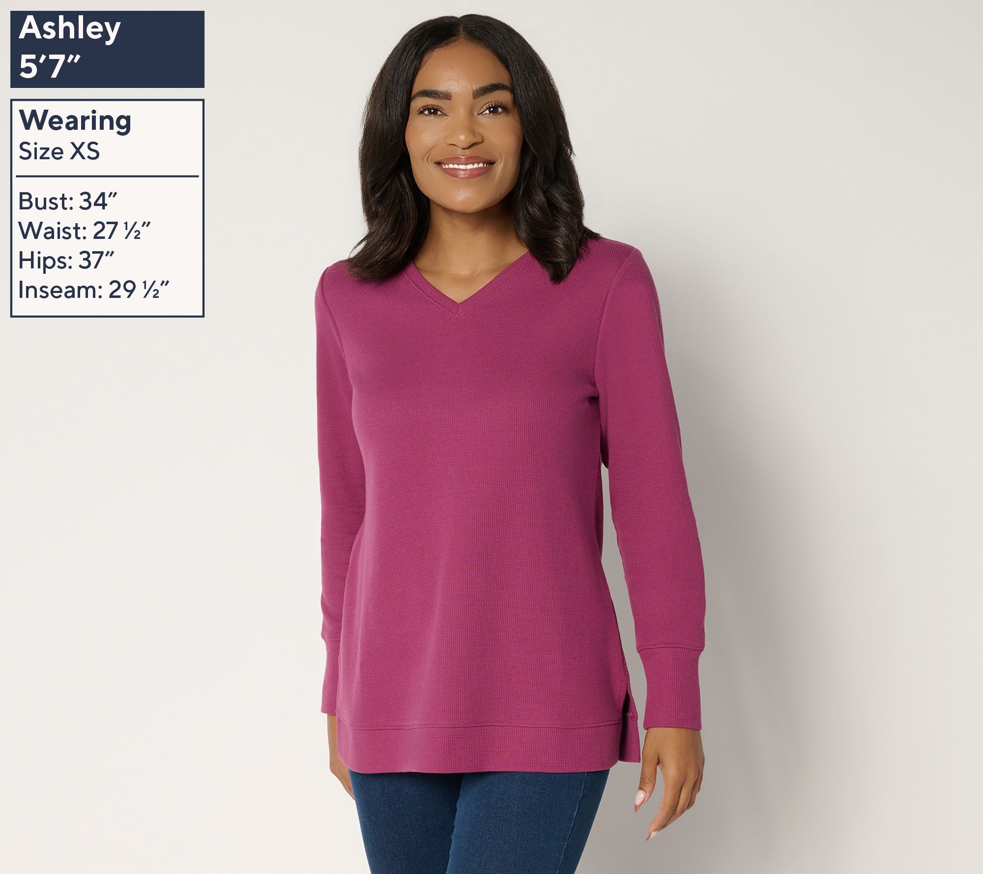 Denim & Co. Essentials Regular Waffle Knit V-Neck Tunic