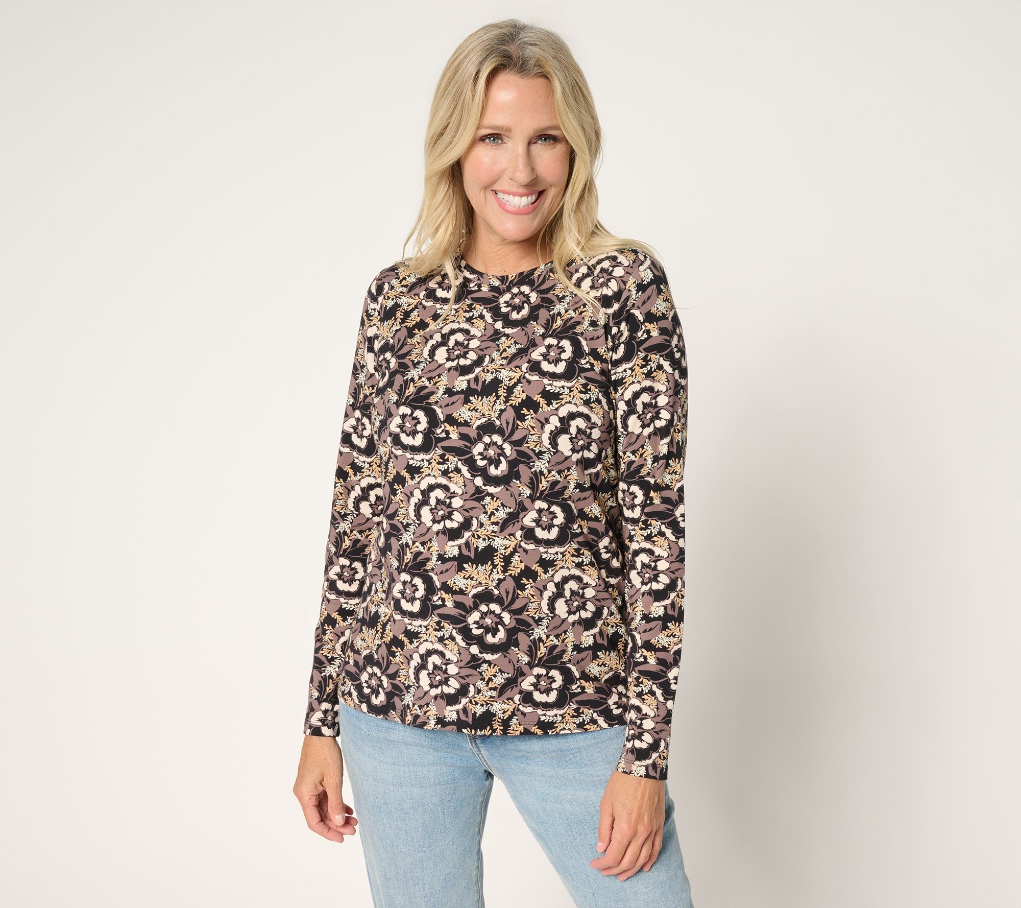 AnyBody Printed Cozy Knit Long Sleeve Top