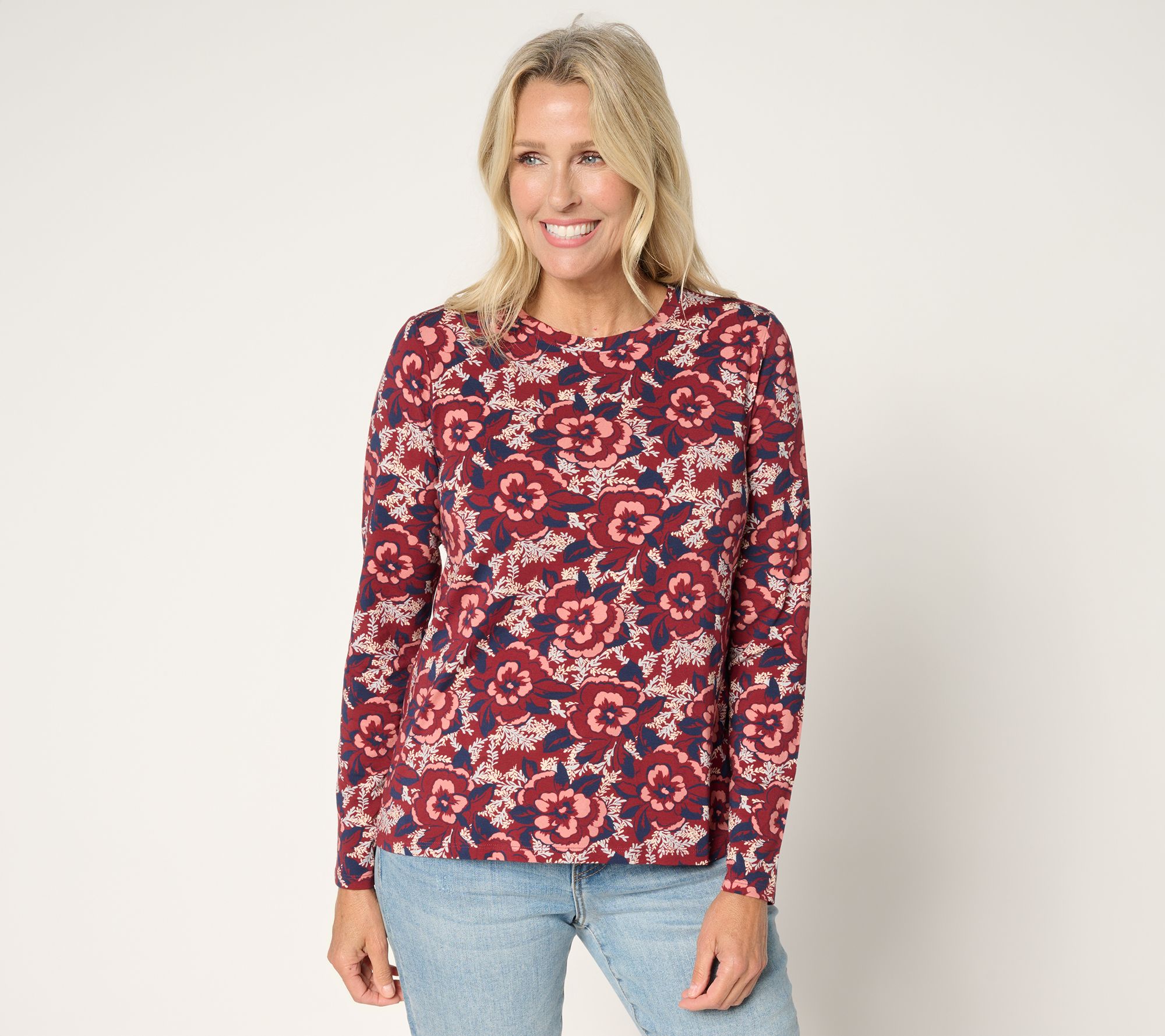 AnyBody Printed Cozy Knit Long Sleeve Top