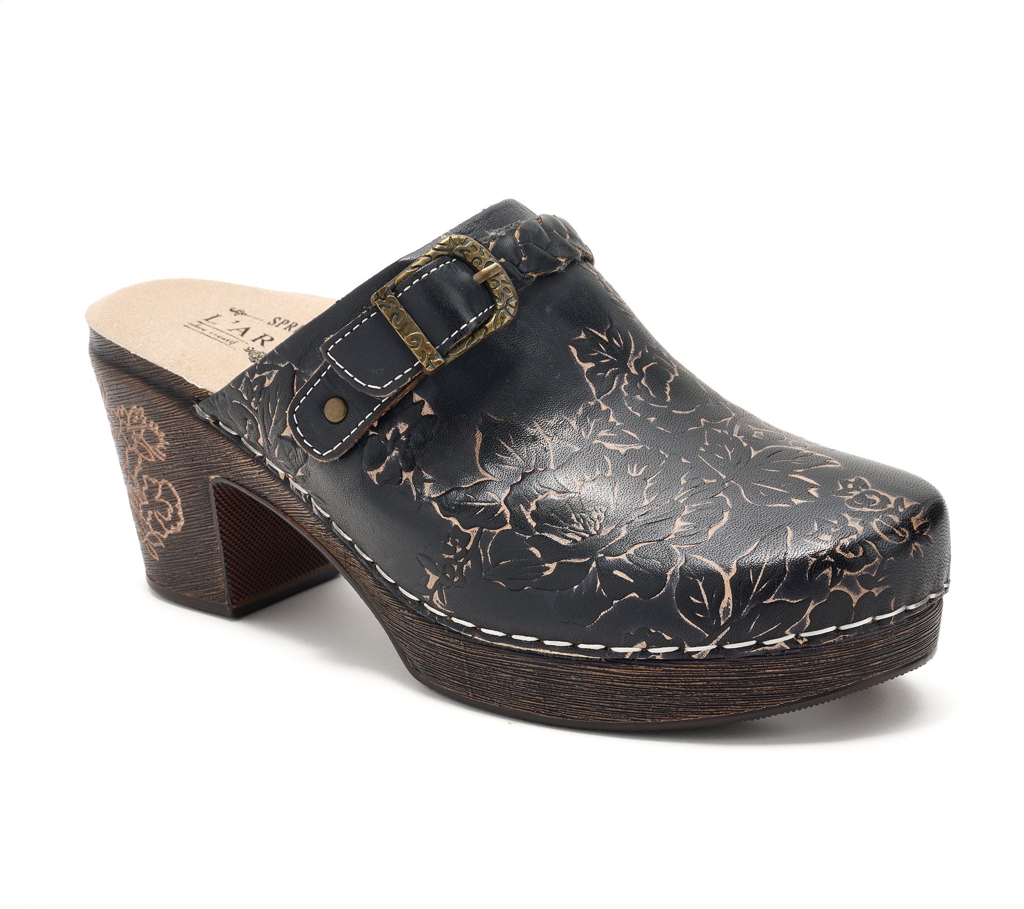 L'Artiste by Spring Step Leather Buckled Heeled Clogs - Calliroe