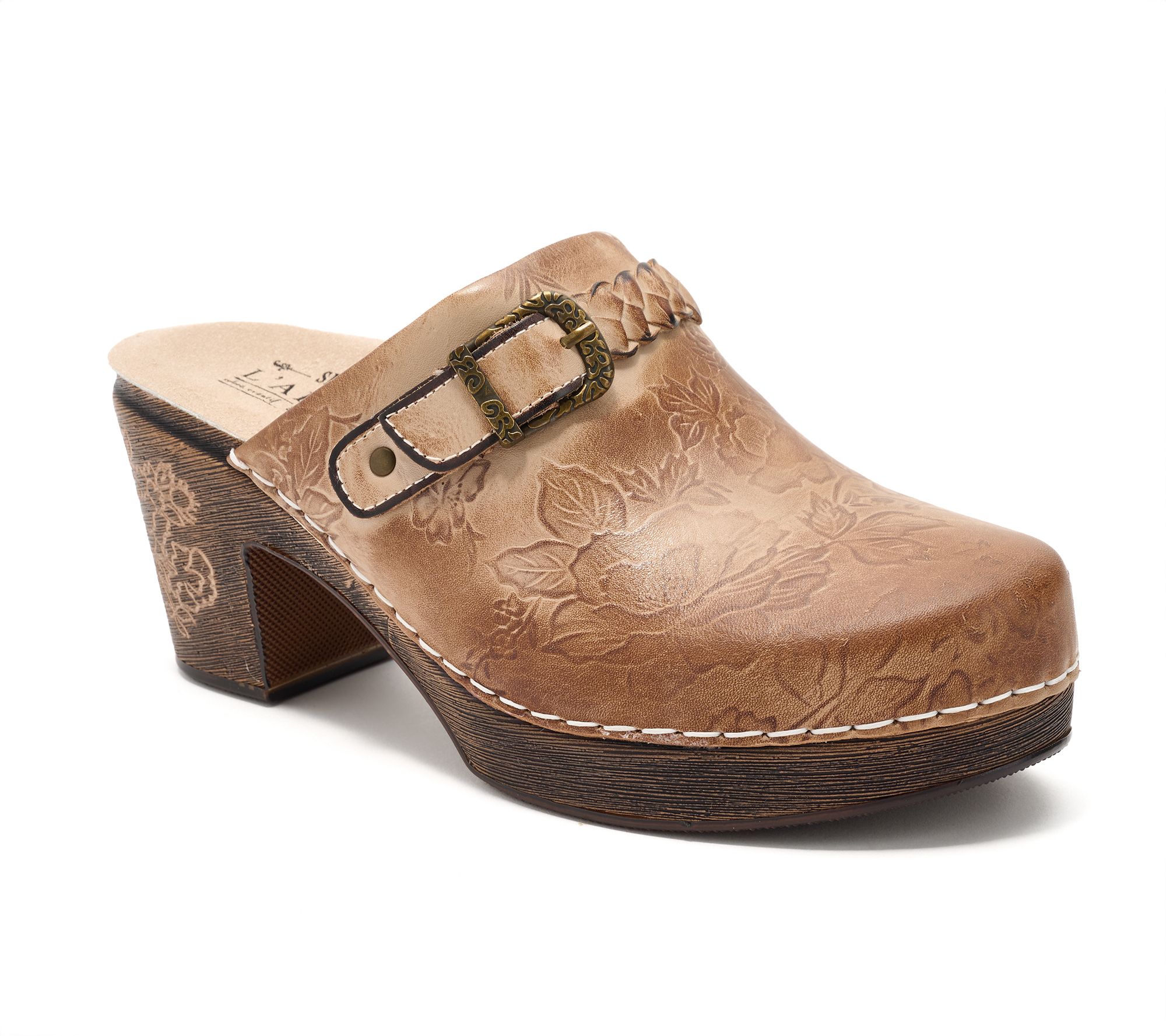 L'Artiste by Spring Step Leather Buckled Heeled Clogs - Calliroe