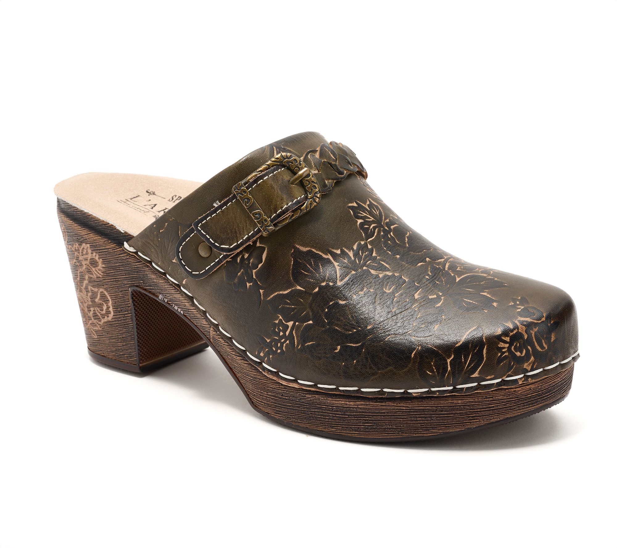 L'Artiste by Spring Step Leather Buckled Heeled Clogs - Calliroe