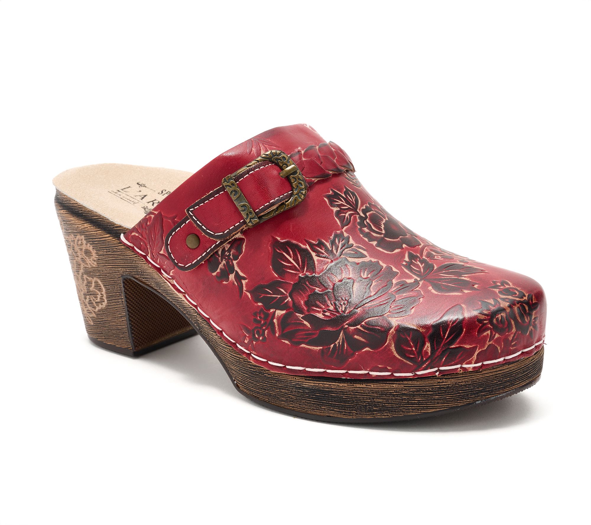 L'Artiste by Spring Step Leather Buckled Heeled Clogs - Calliroe