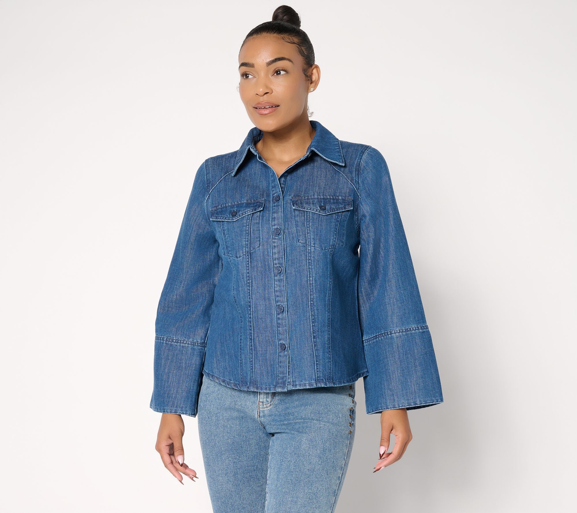 Me by Jennie Garth Rockie Bell Sleeve Denim Shirt