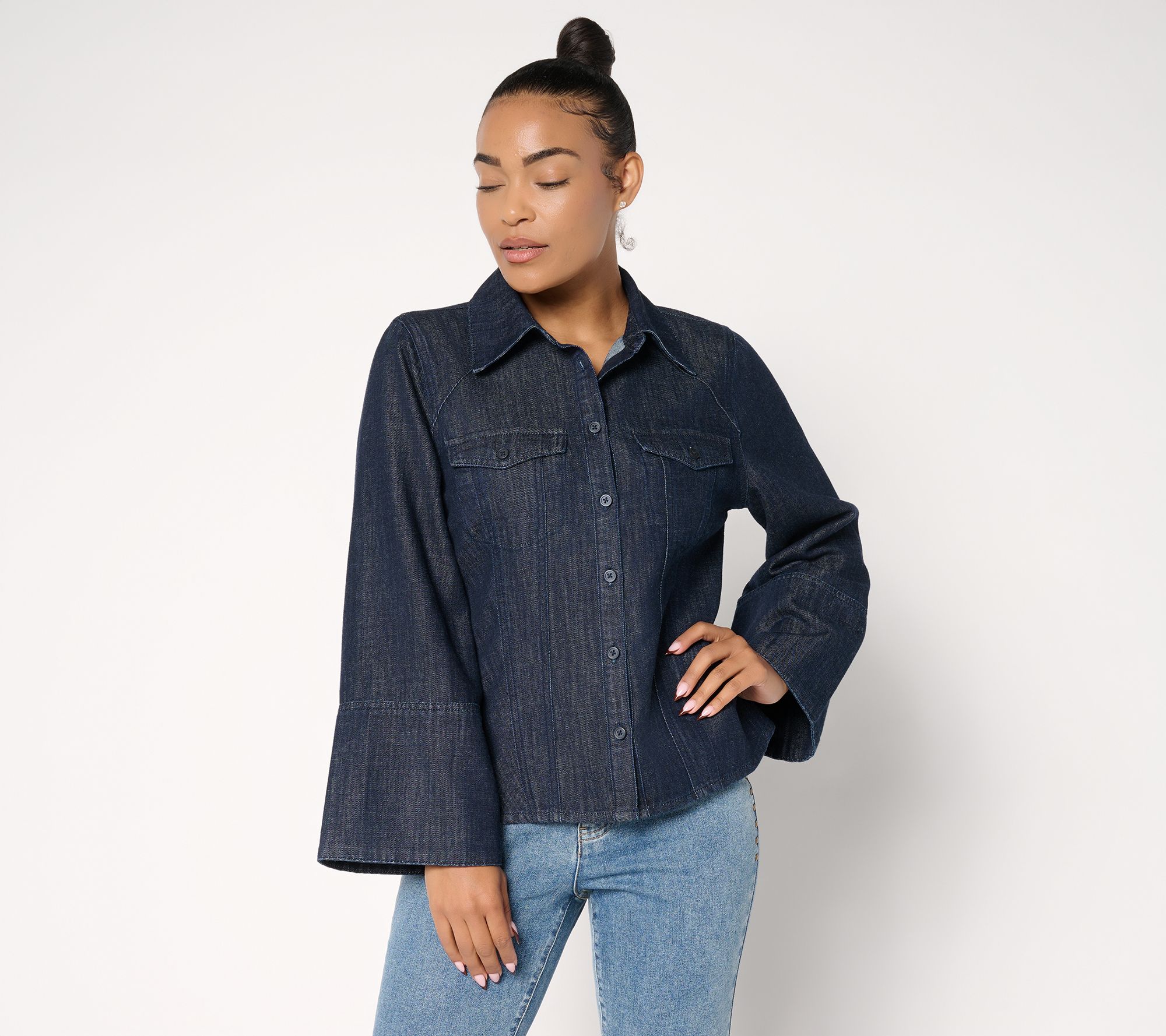 Me by Jennie Garth Rockie Bell Sleeve Denim Shirt