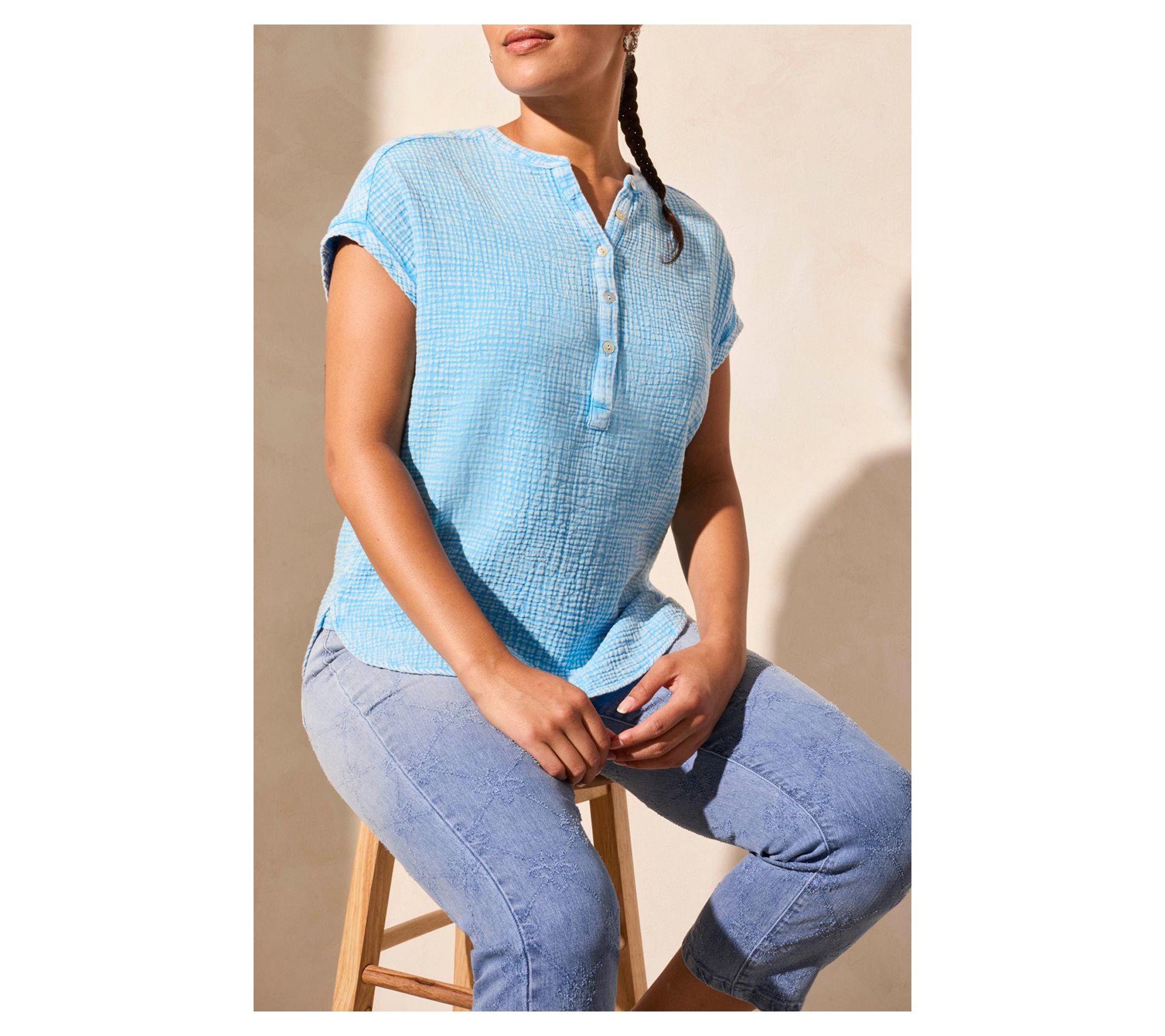 Tribal Vintage Wash Cotton Gauze Cap Sleeve Top