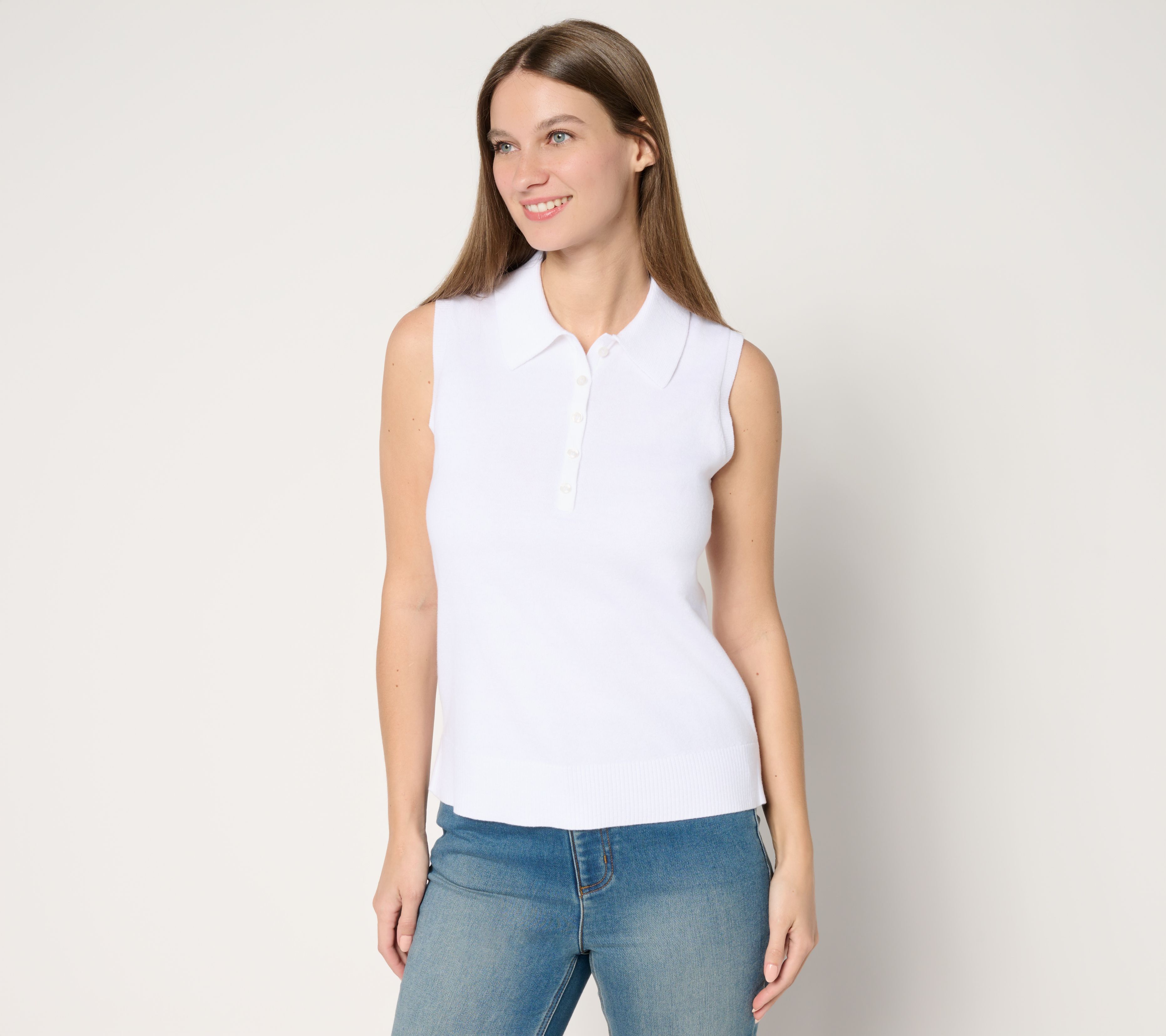 "As Is" Isaac Mizrahi Live! Essentials Sleeveless Polo Sweater