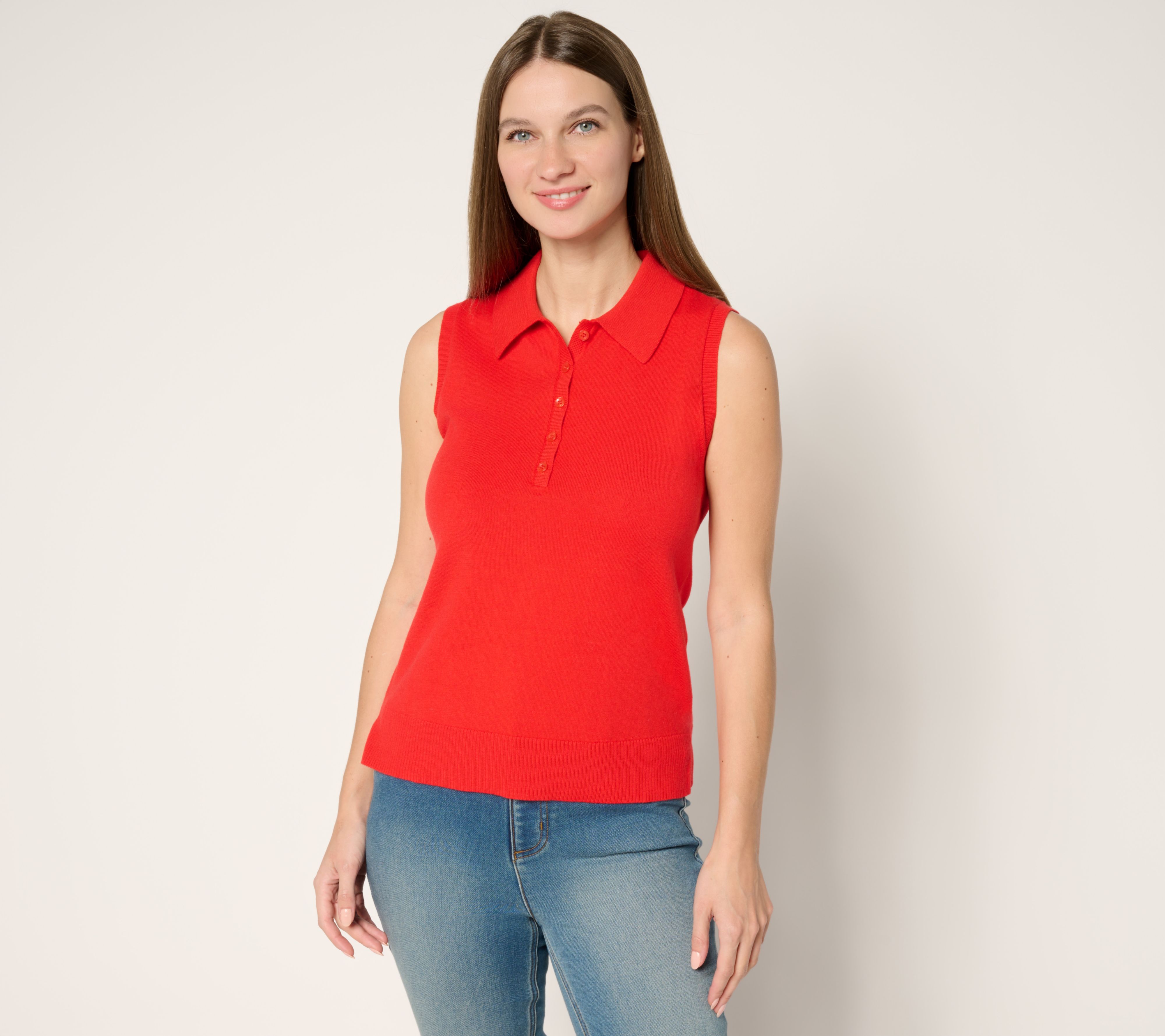 "As Is" Isaac Mizrahi Live! Essentials Sleeveless Polo Sweater