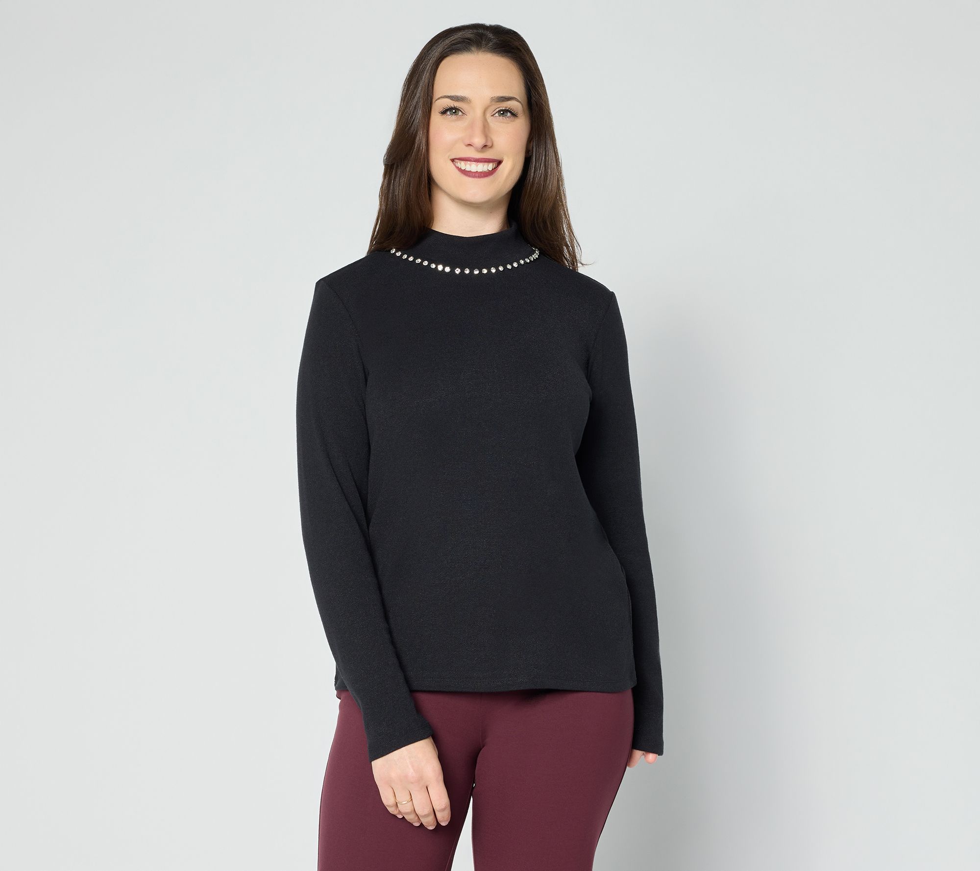 Dennis Basso Mock Neck Sweater with Embellishment