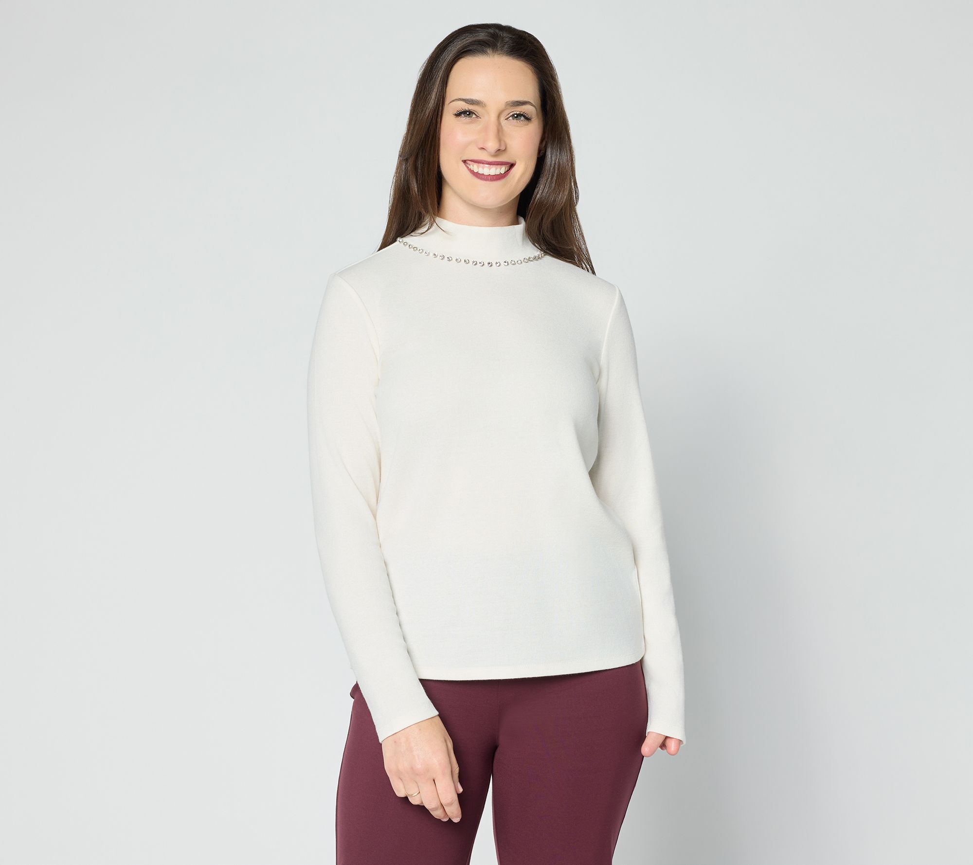 Dennis Basso Mock Neck Sweater with Embellishment