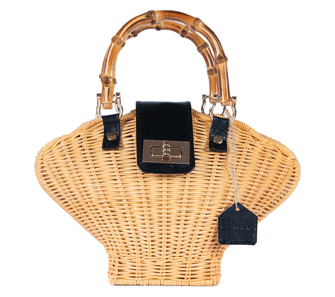 Jelavu Maree Bamboo Top Handle Medium Rattan Crossbody Bag