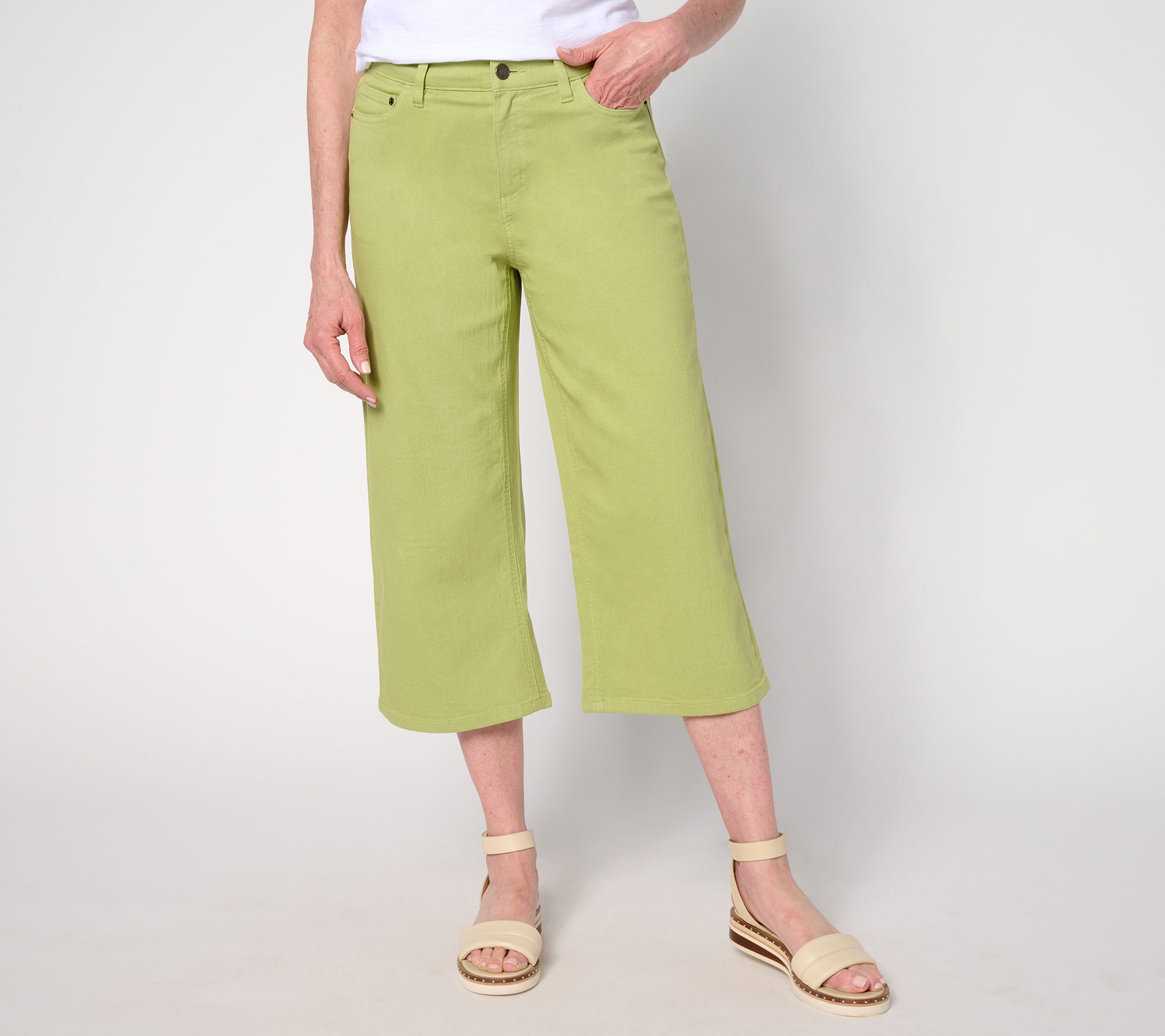 "As Is" Denim & Co. Petite Classic Stretch Wide Leg Denim Capri