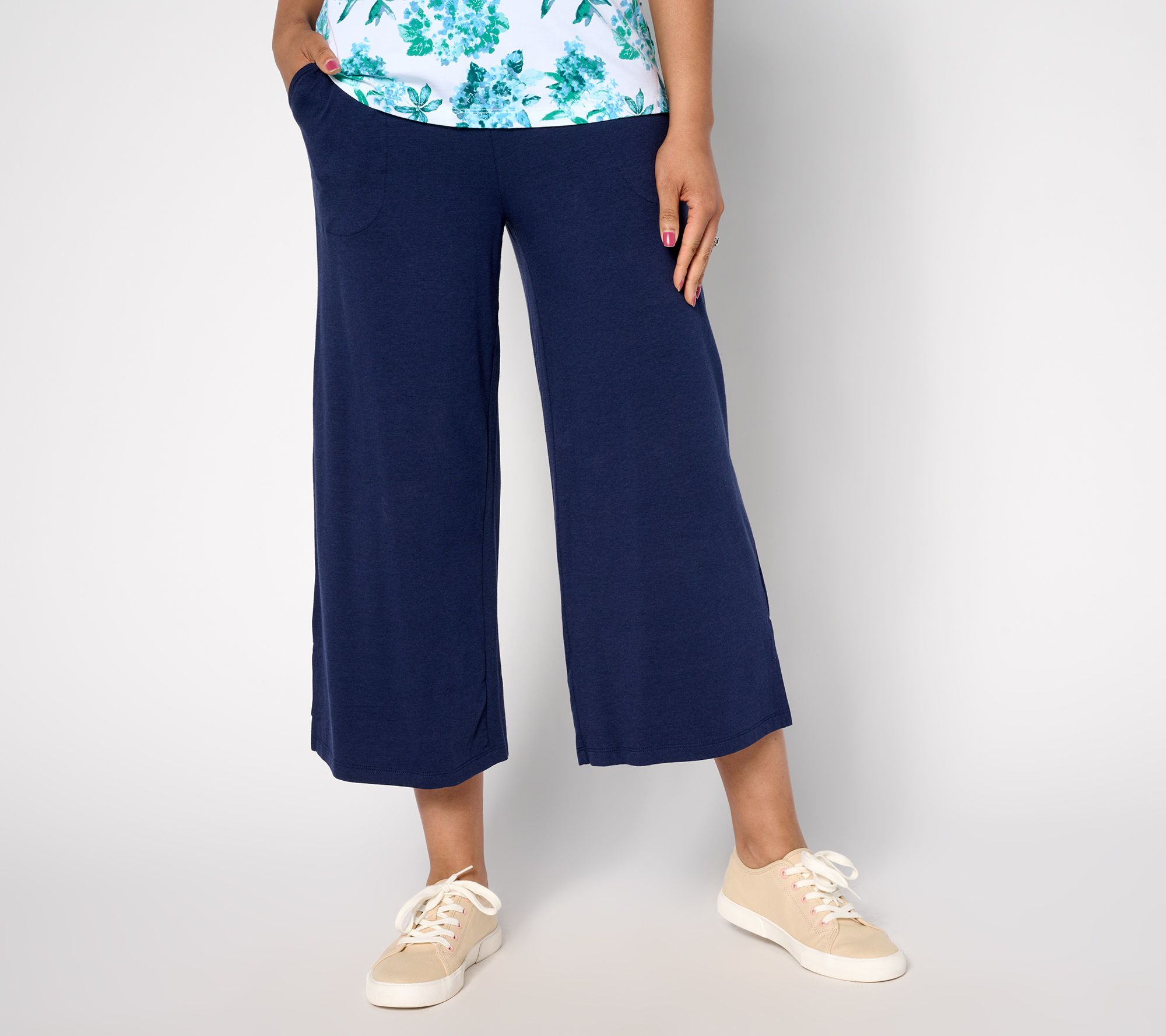 "As Is" Denim & Co. Beach Jersey Petite Pull On Crop Pant