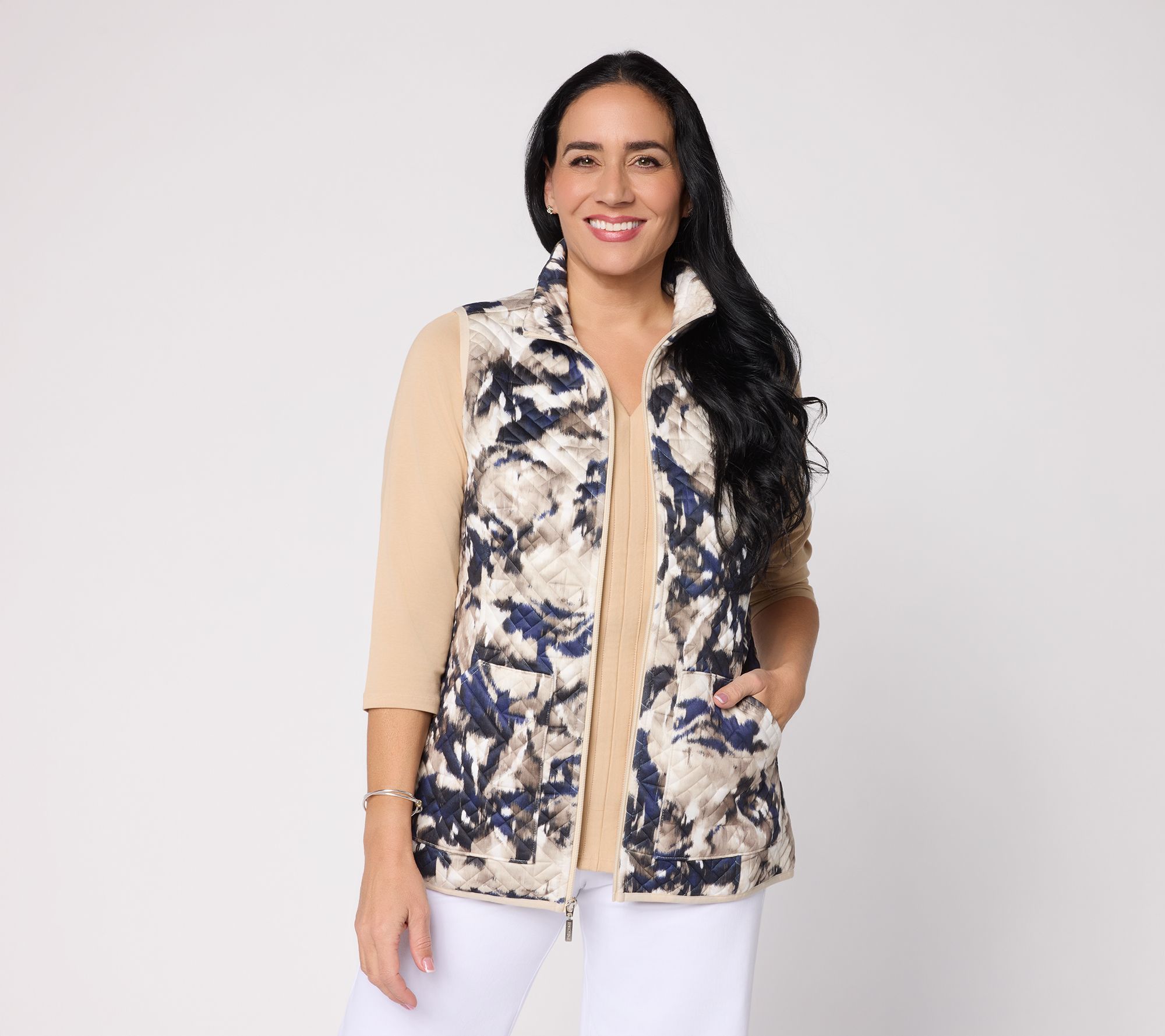 Denim & Co. Active Pattern Jacquard Zip-Front Vest