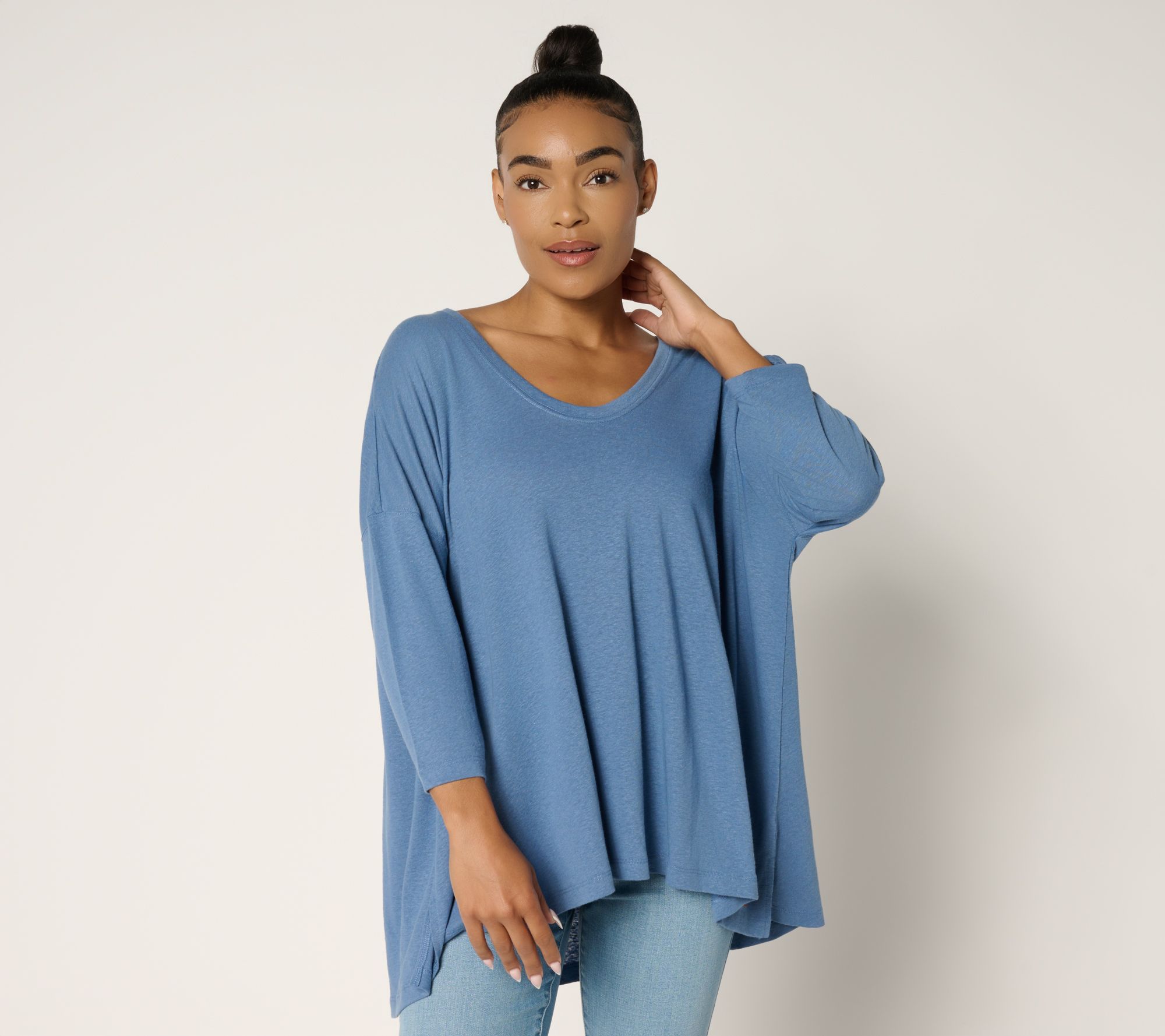 "As Is" Peace Love World Soft V-Neck 3/4 Sleeve Linen Blend Easy Tee