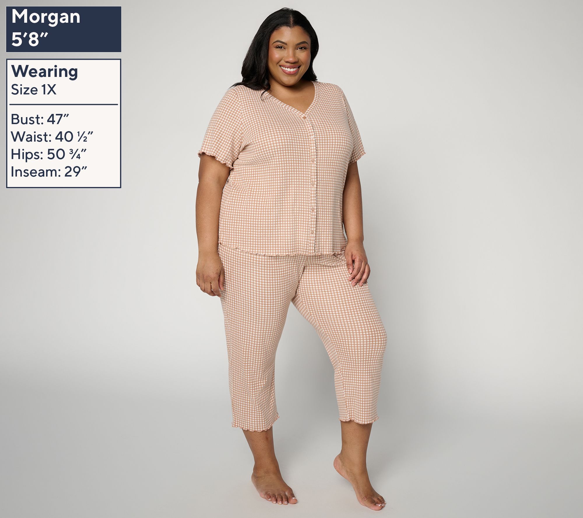 Berkshire Homewear Gingham Waffle Short Sleeve and Capri Set - QVC.com