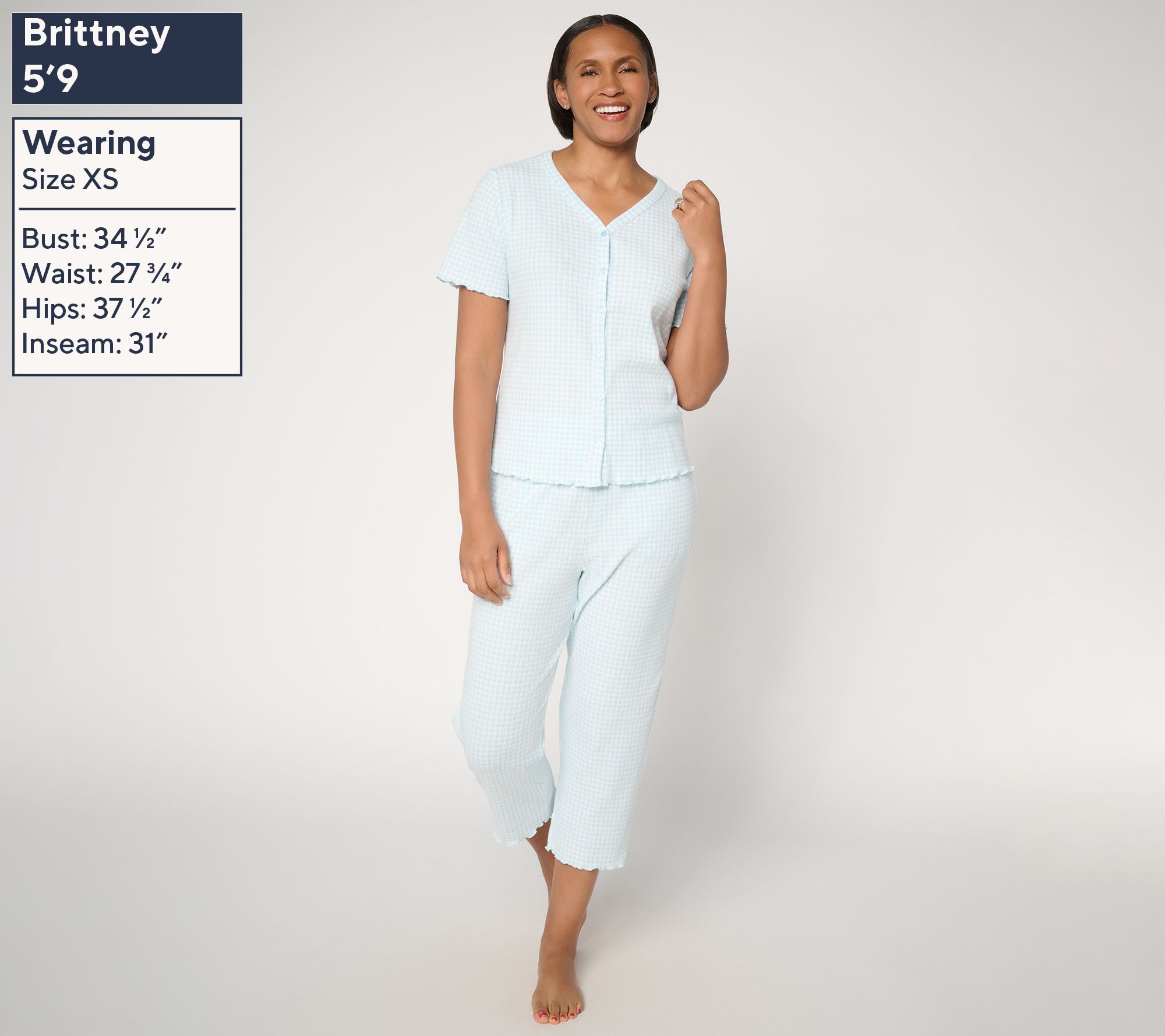 Berkshire Homewear Gingham Waffle Short Sleeve and Capri Set - QVC.com
