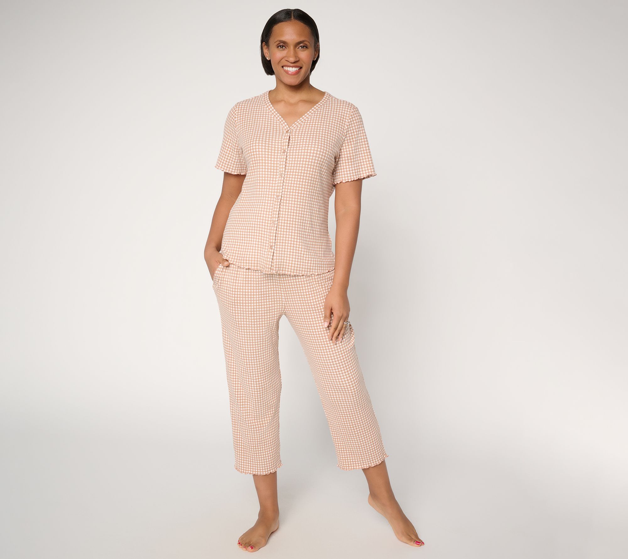 Berkshire Homewear Gingham Waffle Short Sleeve and Capri Set