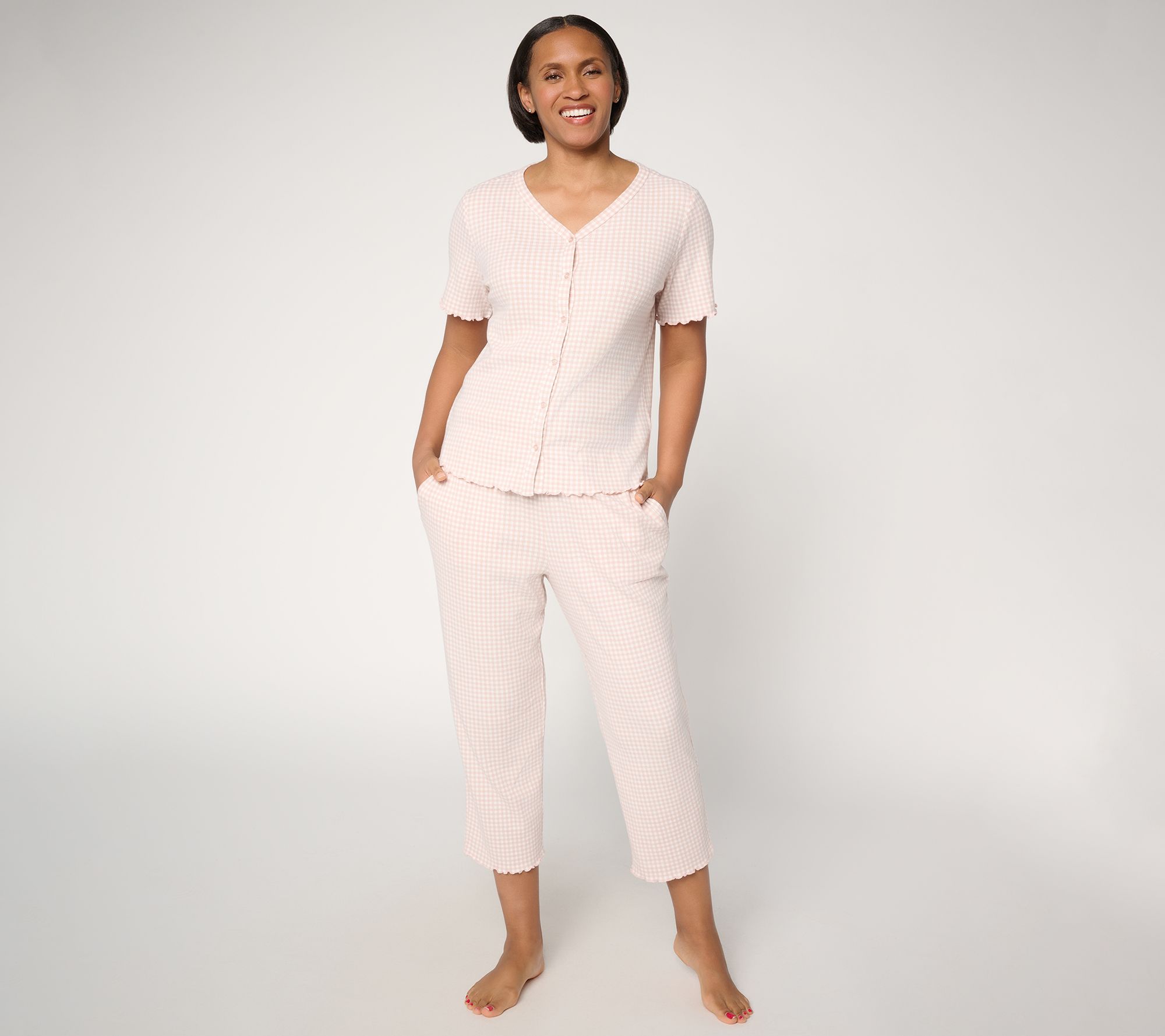 Berkshire Homewear Gingham Waffle Short Sleeve and Capri Set