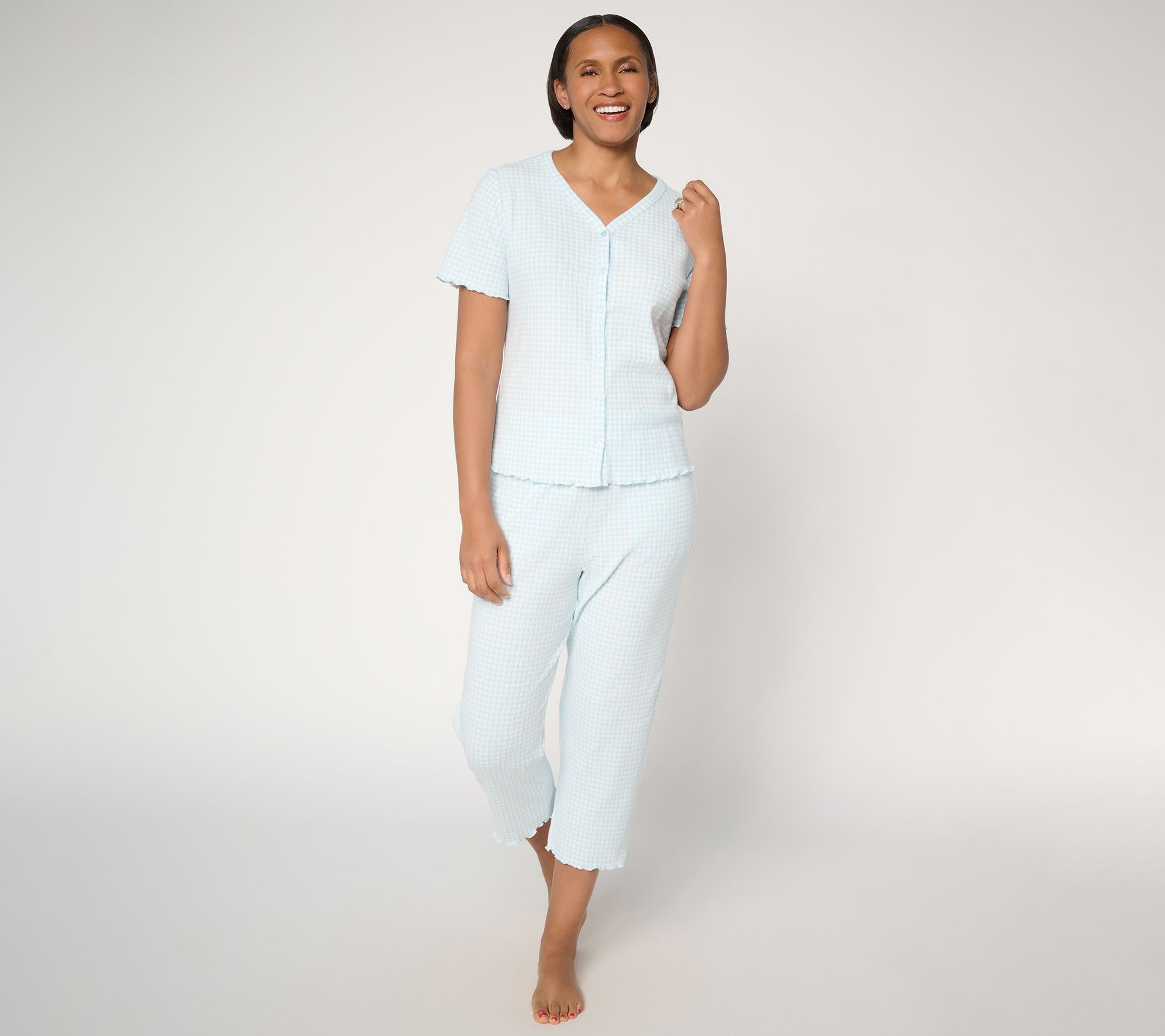 Berkshire Homewear Gingham Waffle Short Sleeve and Capri Set