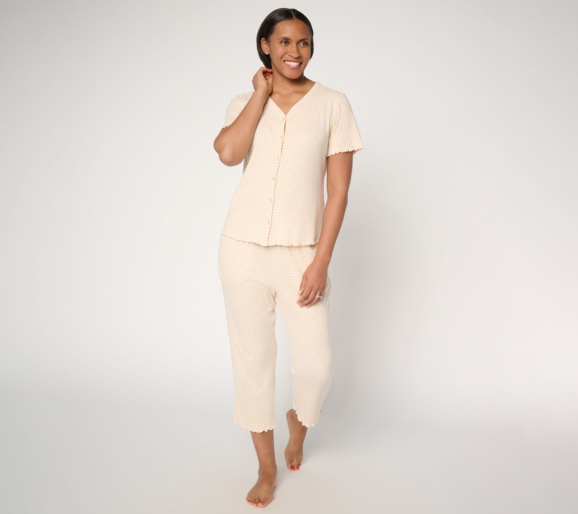 Berkshire Homewear Gingham Waffle Short Sleeve and Capri Set