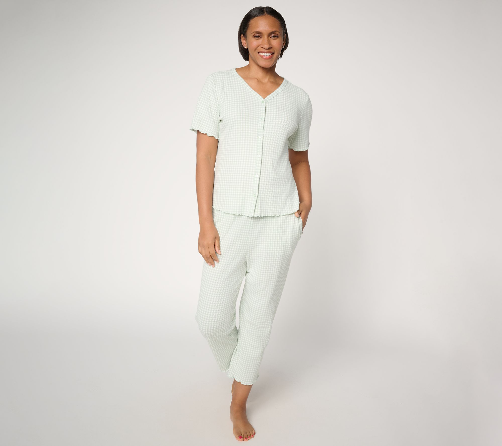 Berkshire Homewear Gingham Waffle Short Sleeve and Capri Set