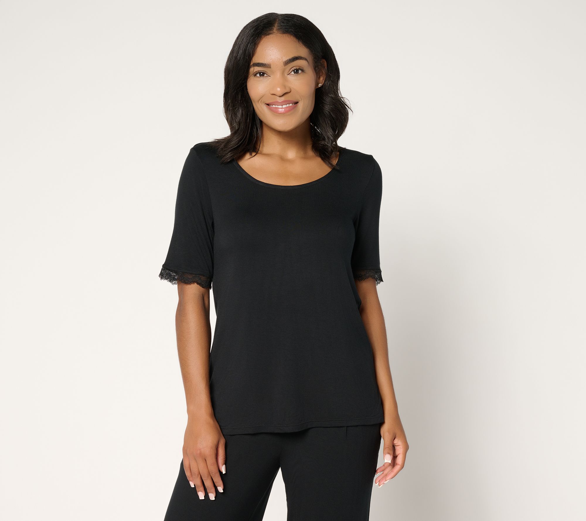 "As Is" Cuddl Duds Soft Stretch Lace Trimmed Tee