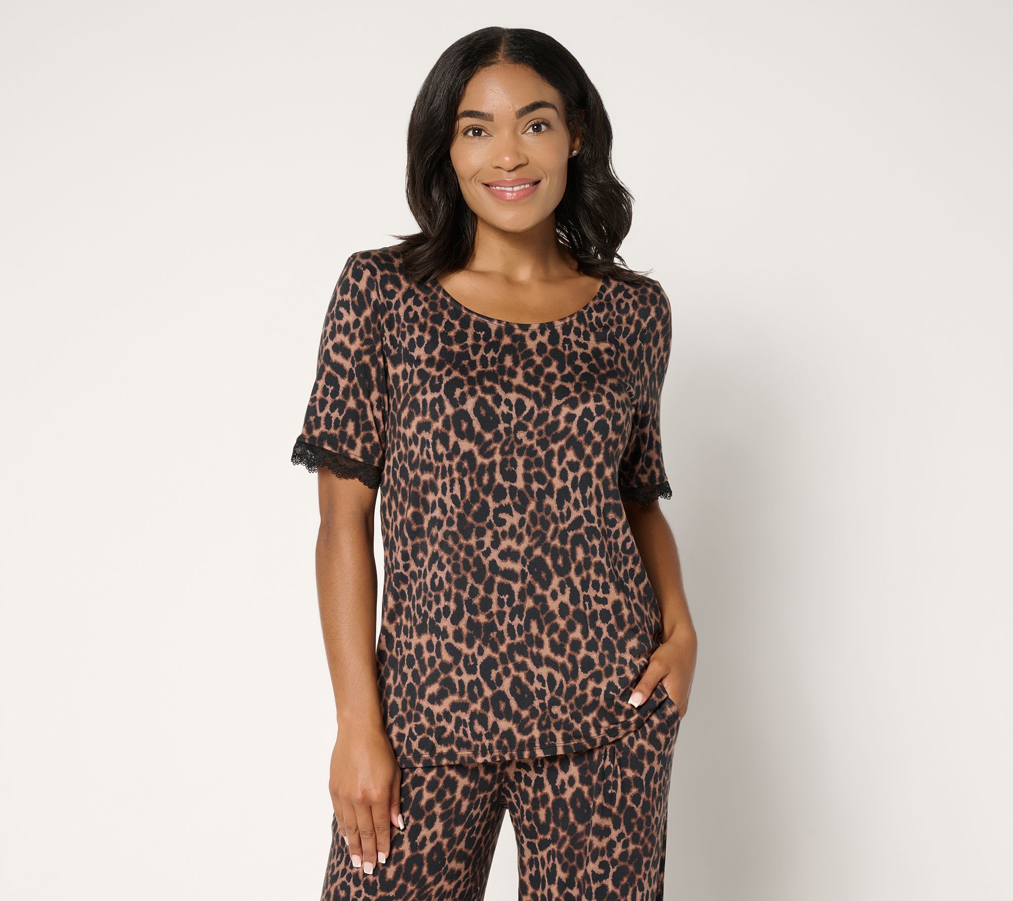 "As Is" Cuddl Duds Soft Stretch Lace Trimmed Tee