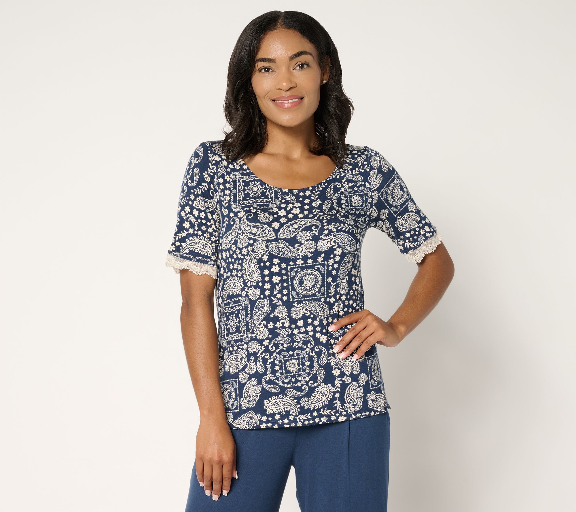 "As Is" Cuddl Duds Soft Stretch Lace Trimmed Tee