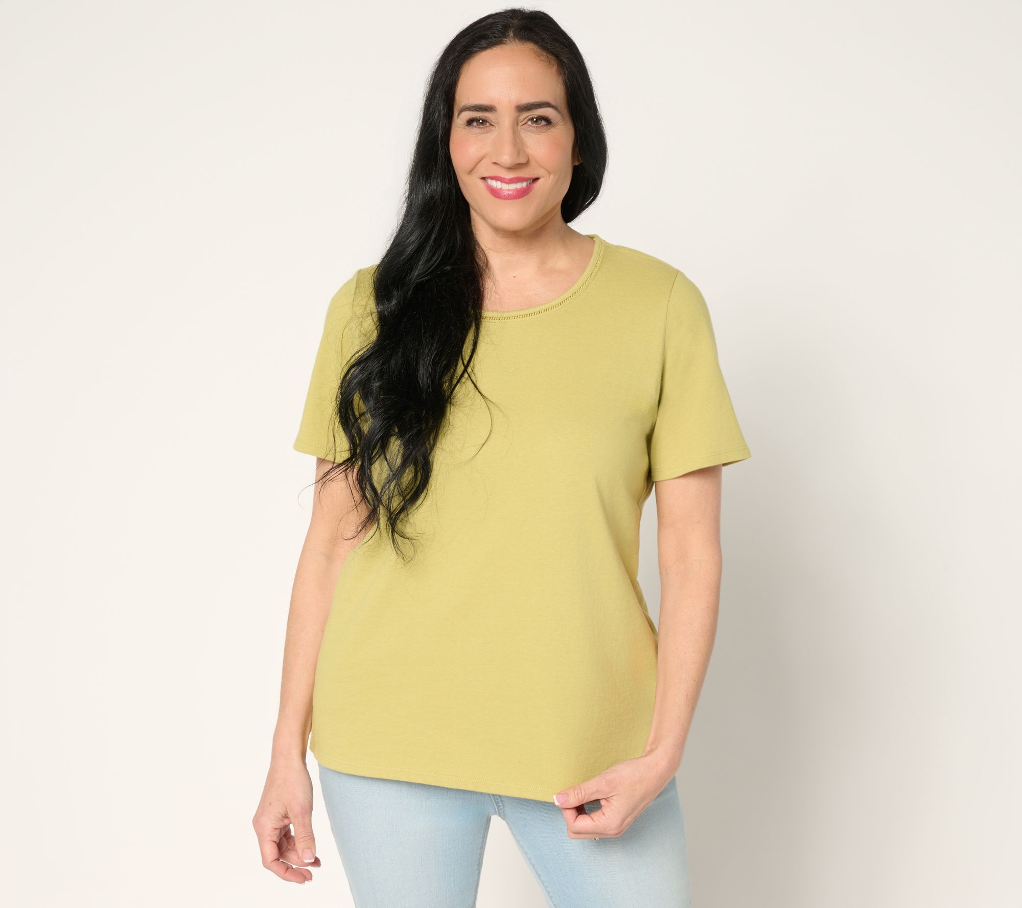 "As Is" Denim & Co. Essentials True Cotton Short Sleeve Top with Trim