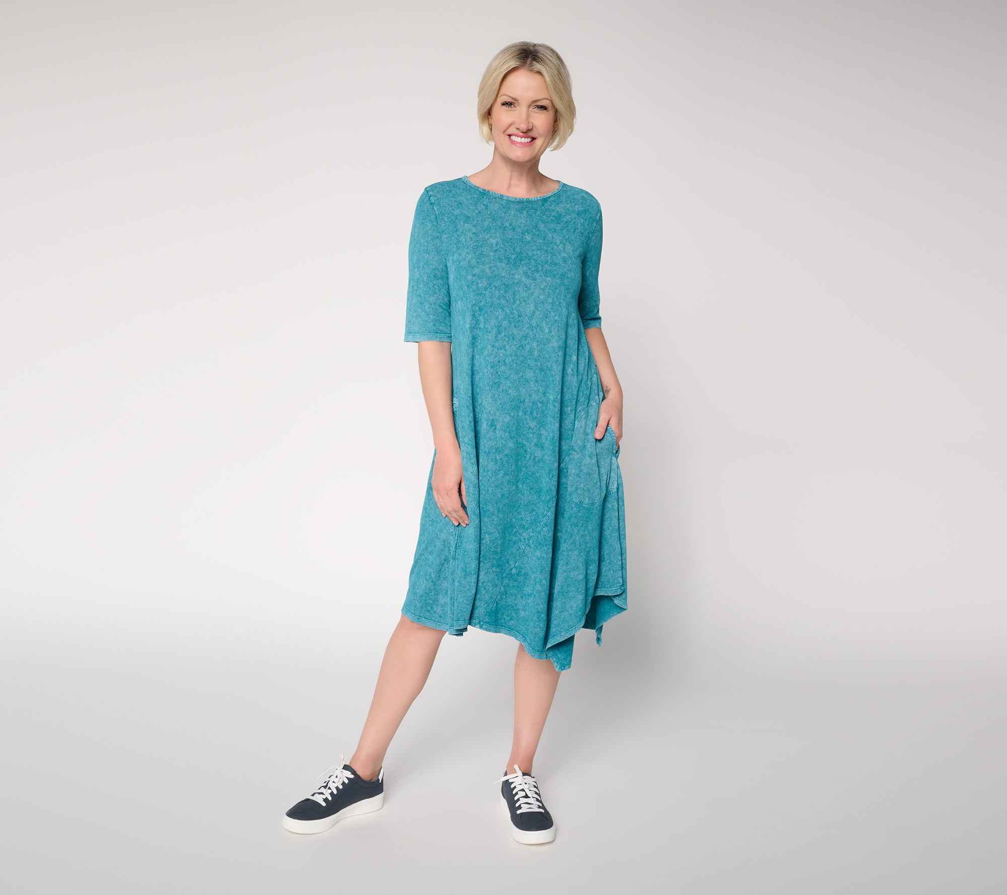 LOGO by Lori Goldstein Petite Overdye Dress with Asymmetric Hem