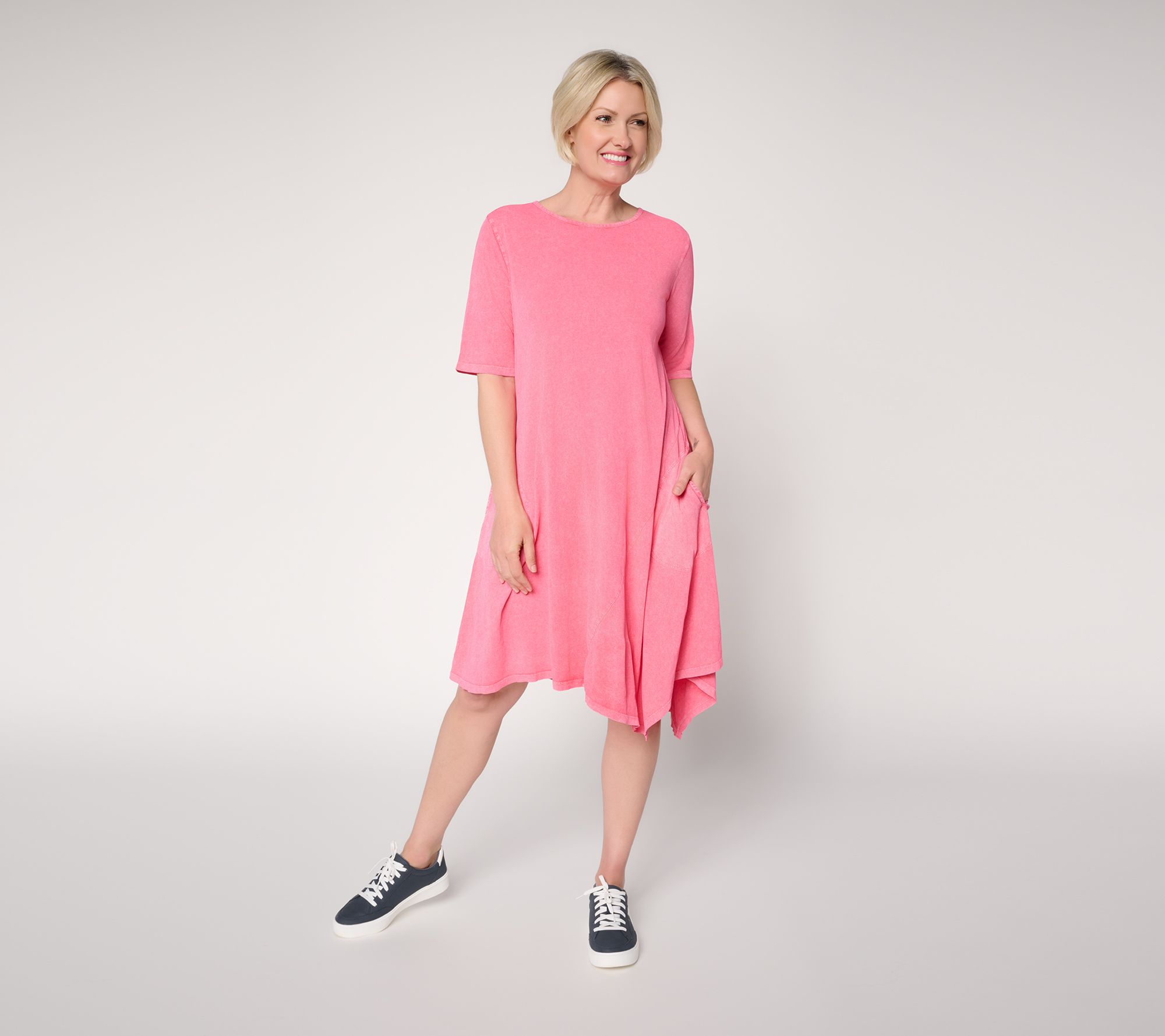 LOGO by Lori Goldstein Petite Overdye Dress with Asymmetric Hem