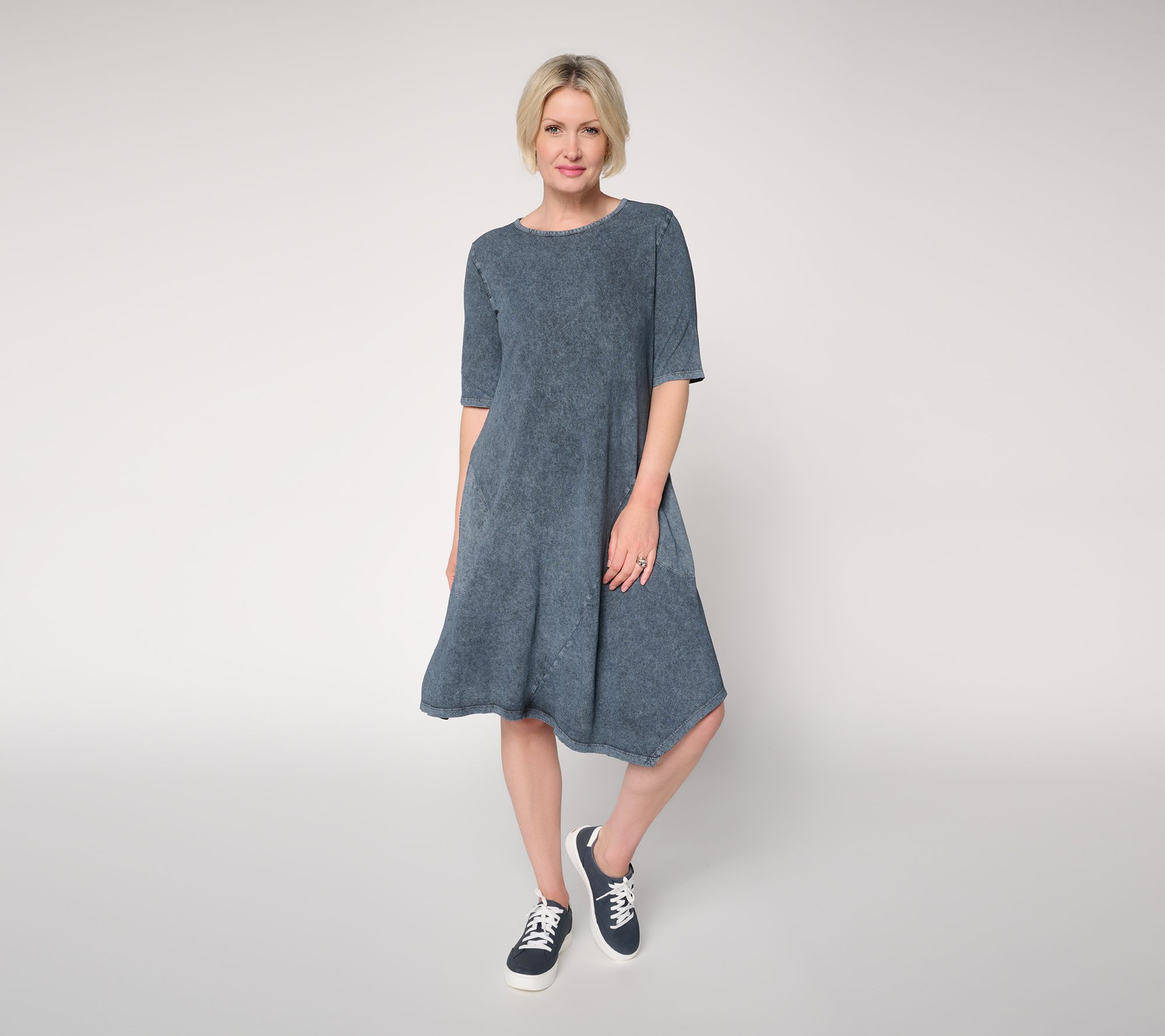 LOGO by Lori Goldstein Petite Overdye Dress with Asymmetric Hem