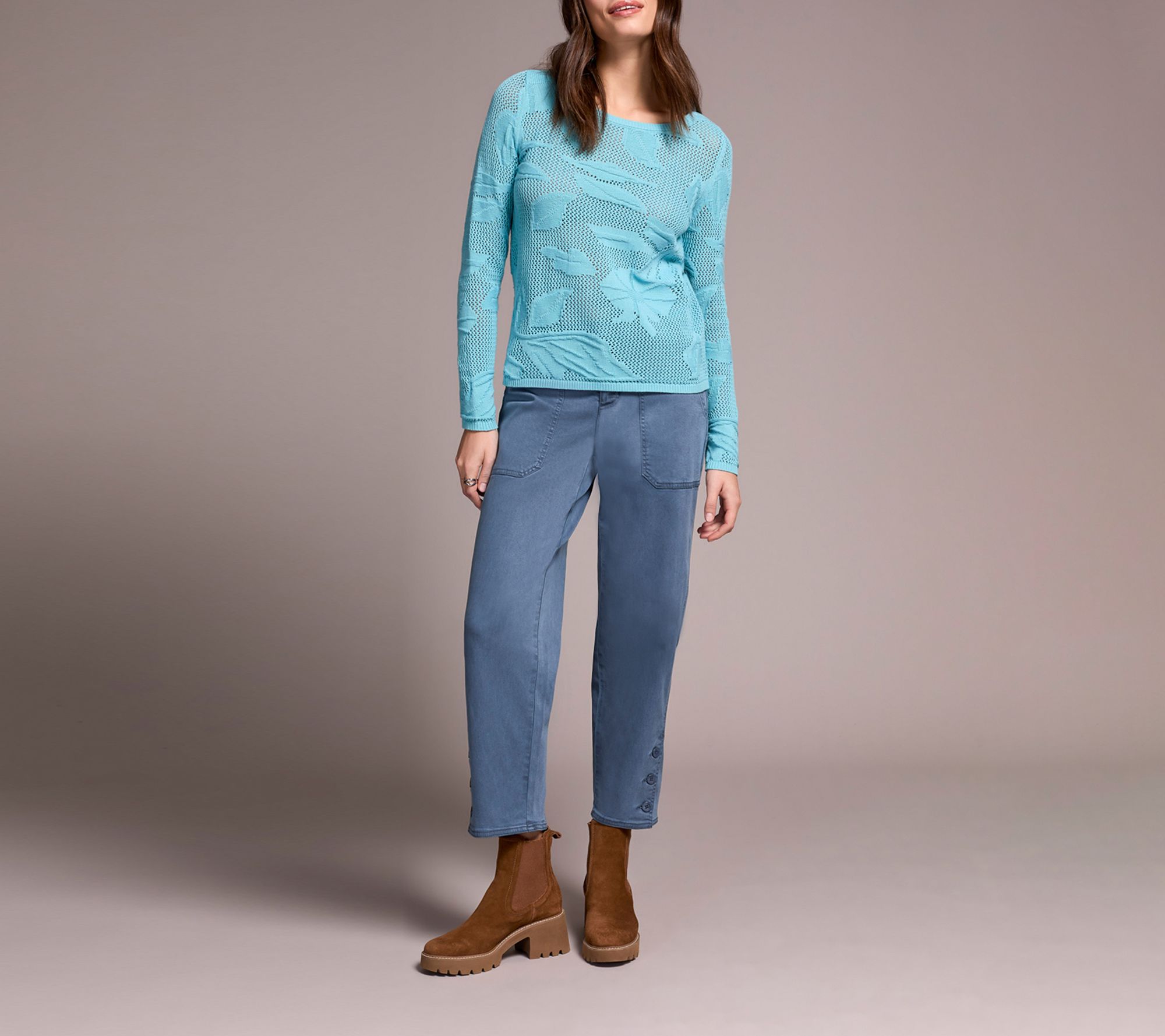 Tribal Combed Cotton Mesh Jacquard Boat Neck Sweater