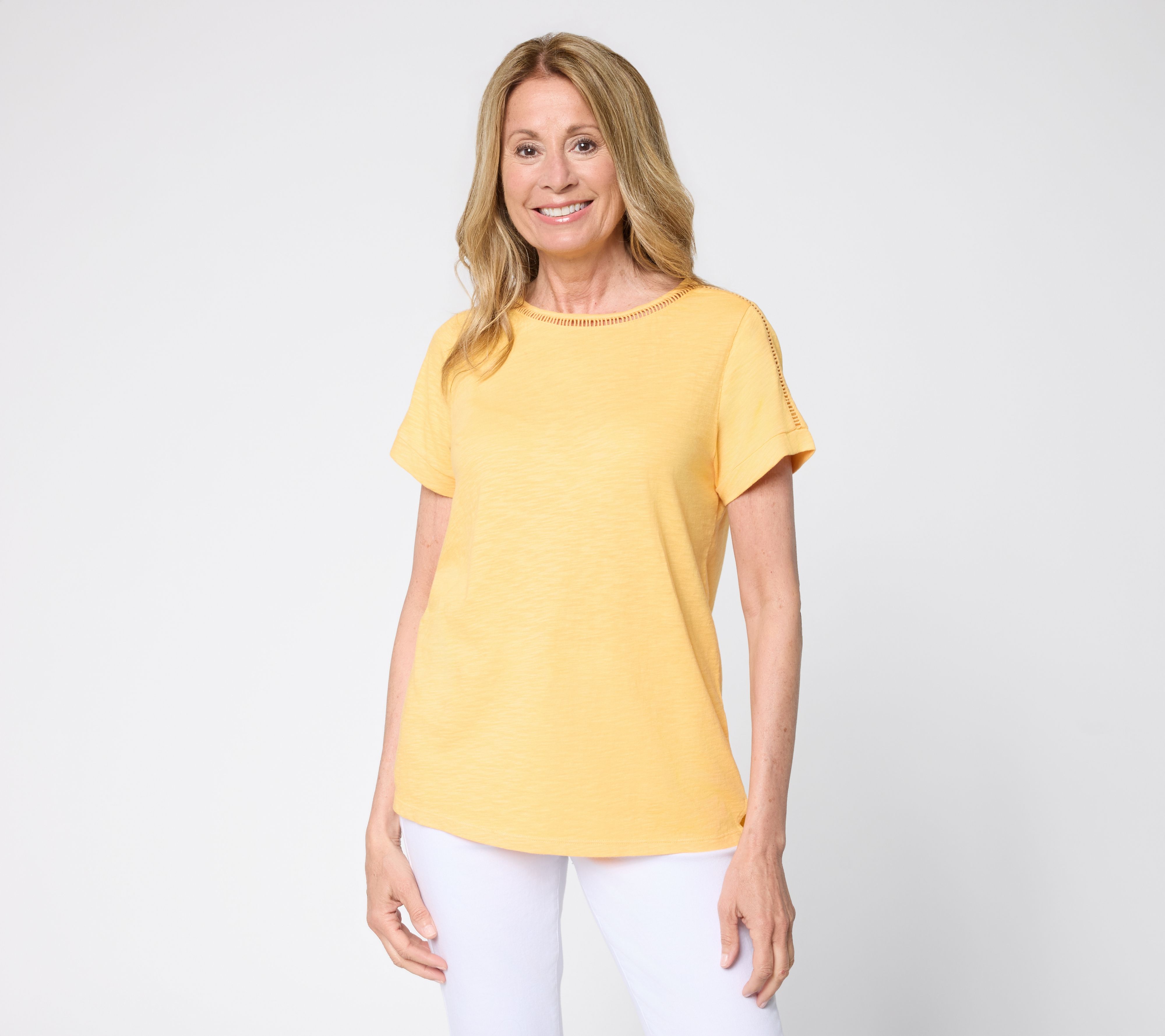 BEAUTIFUL by Lawrence Zarian Slub Knit Inset Trim Short Sleeve Tee