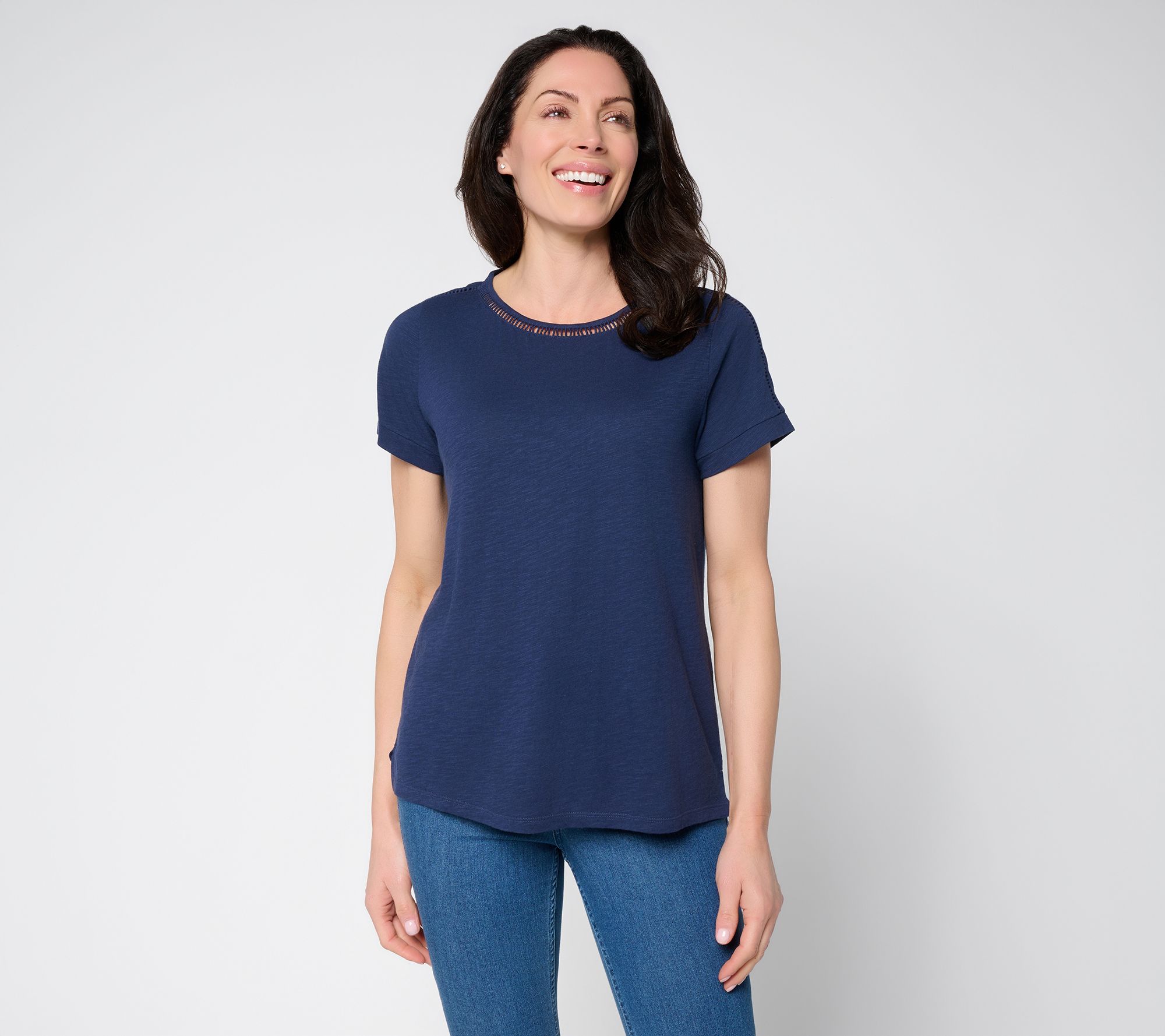 BEAUTIFUL by Lawrence Zarian Slub Knit Inset Trim Short Sleeve Tee