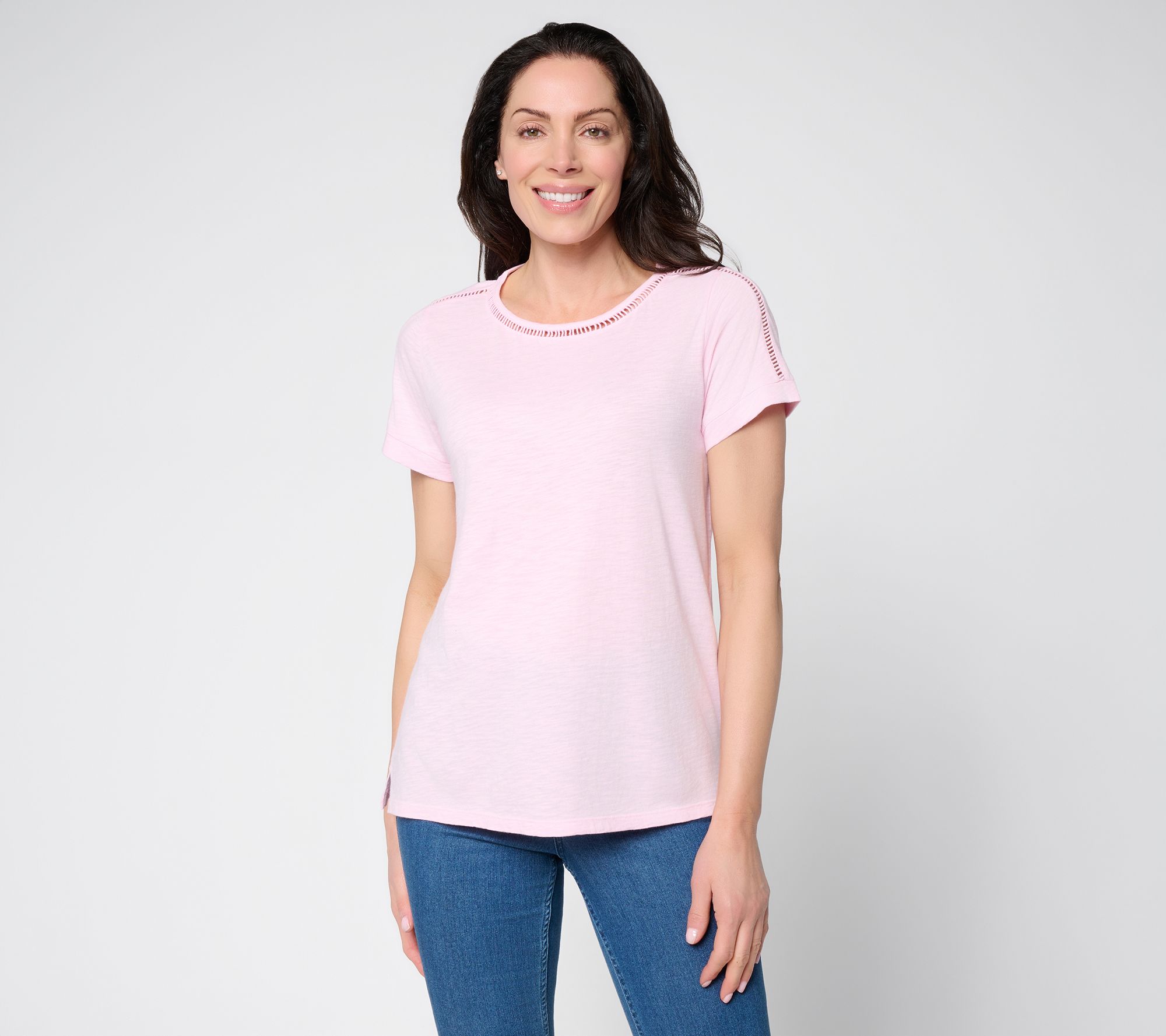 BEAUTIFUL by Lawrence Zarian Slub Knit Inset Trim Short Sleeve Tee