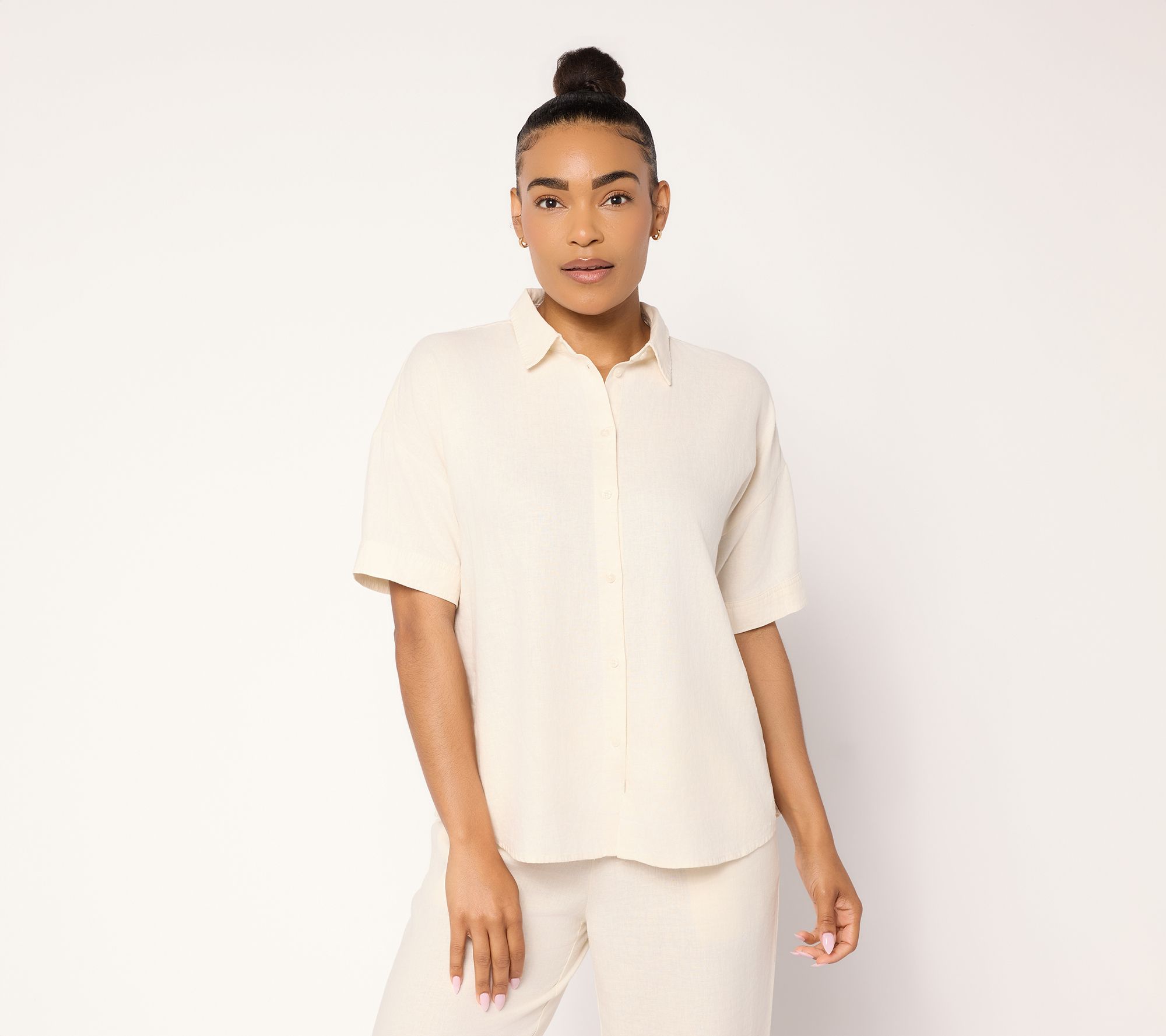 Peace Love World Boheme Linen Button Up Polo Top