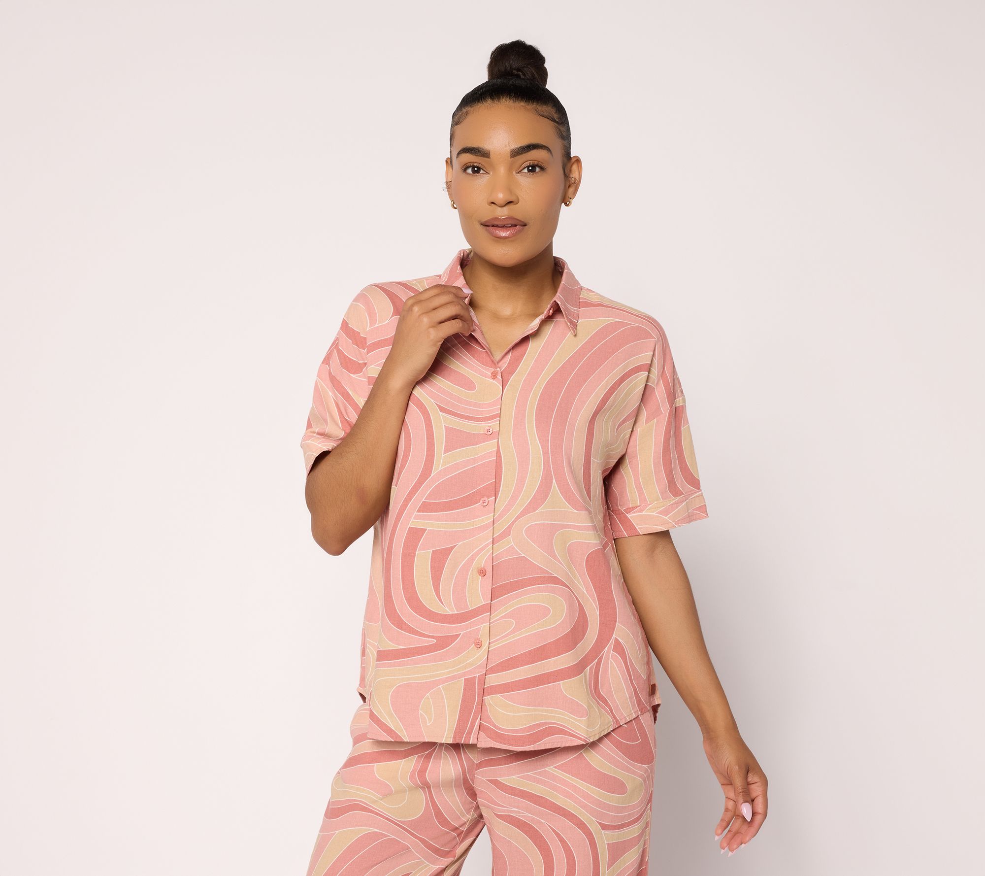 Peace Love World Boheme Linen Button Up Polo Top
