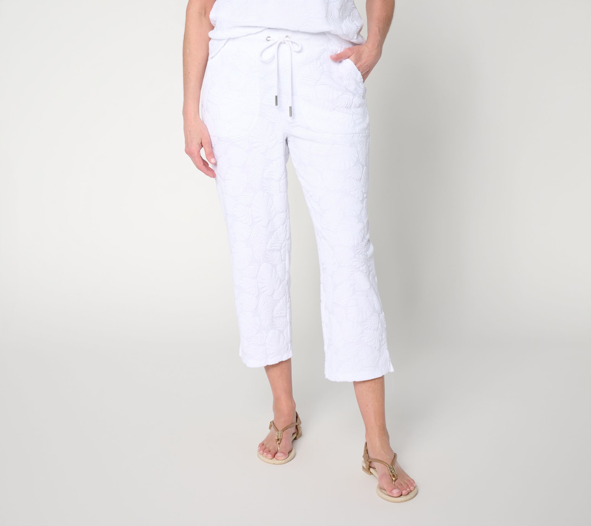 Denim & Co. Beach Regular Towel Terry Crop Pants
