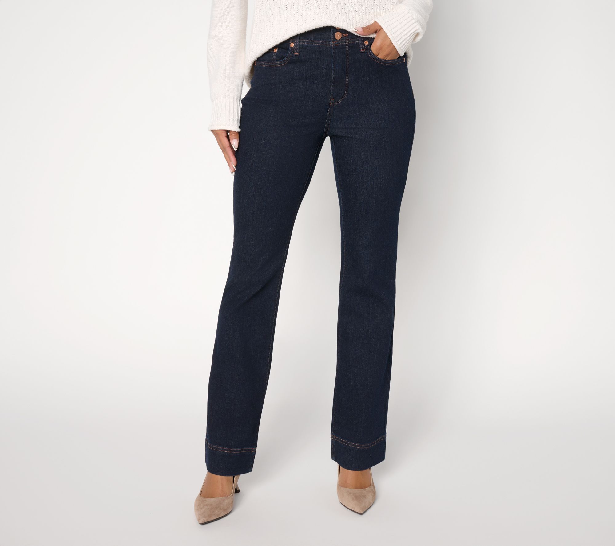 "As Is" NYDJ Petite Barbara Bootcut Double Button Full Length Jeans