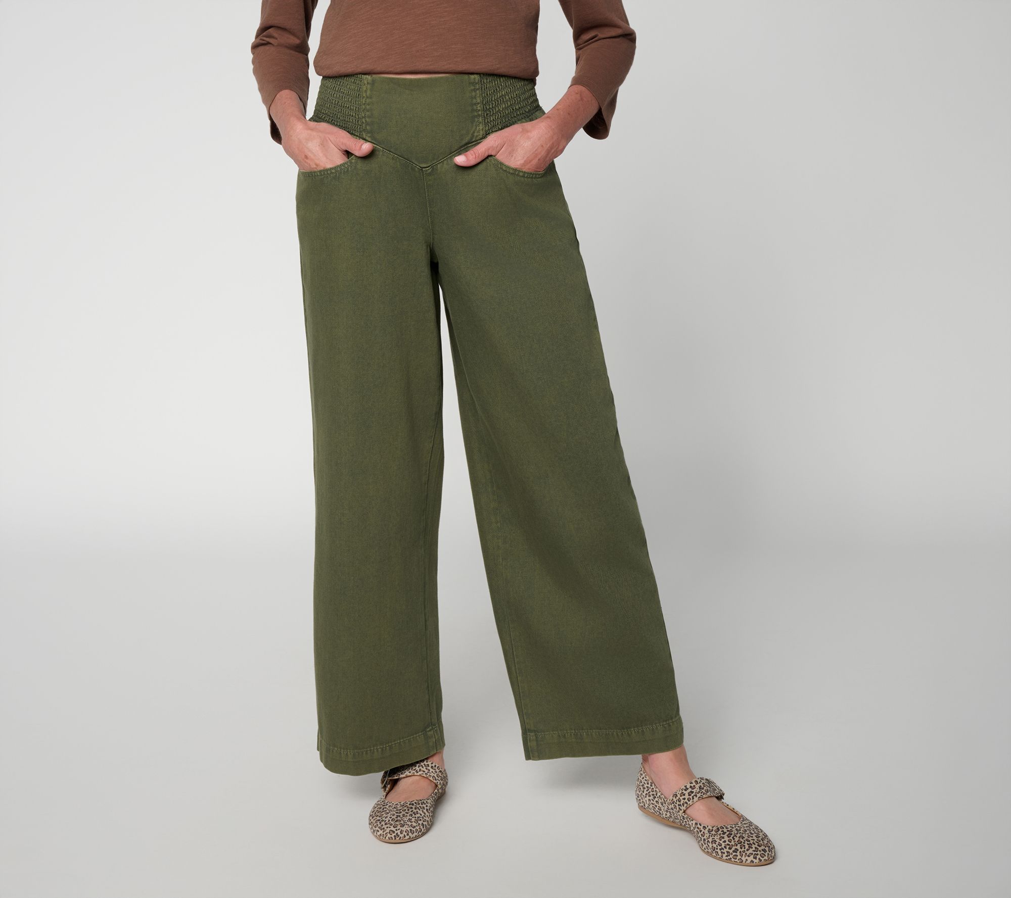 LOGO by Lori Goldstein Petite Color Full Length Chambray Pants