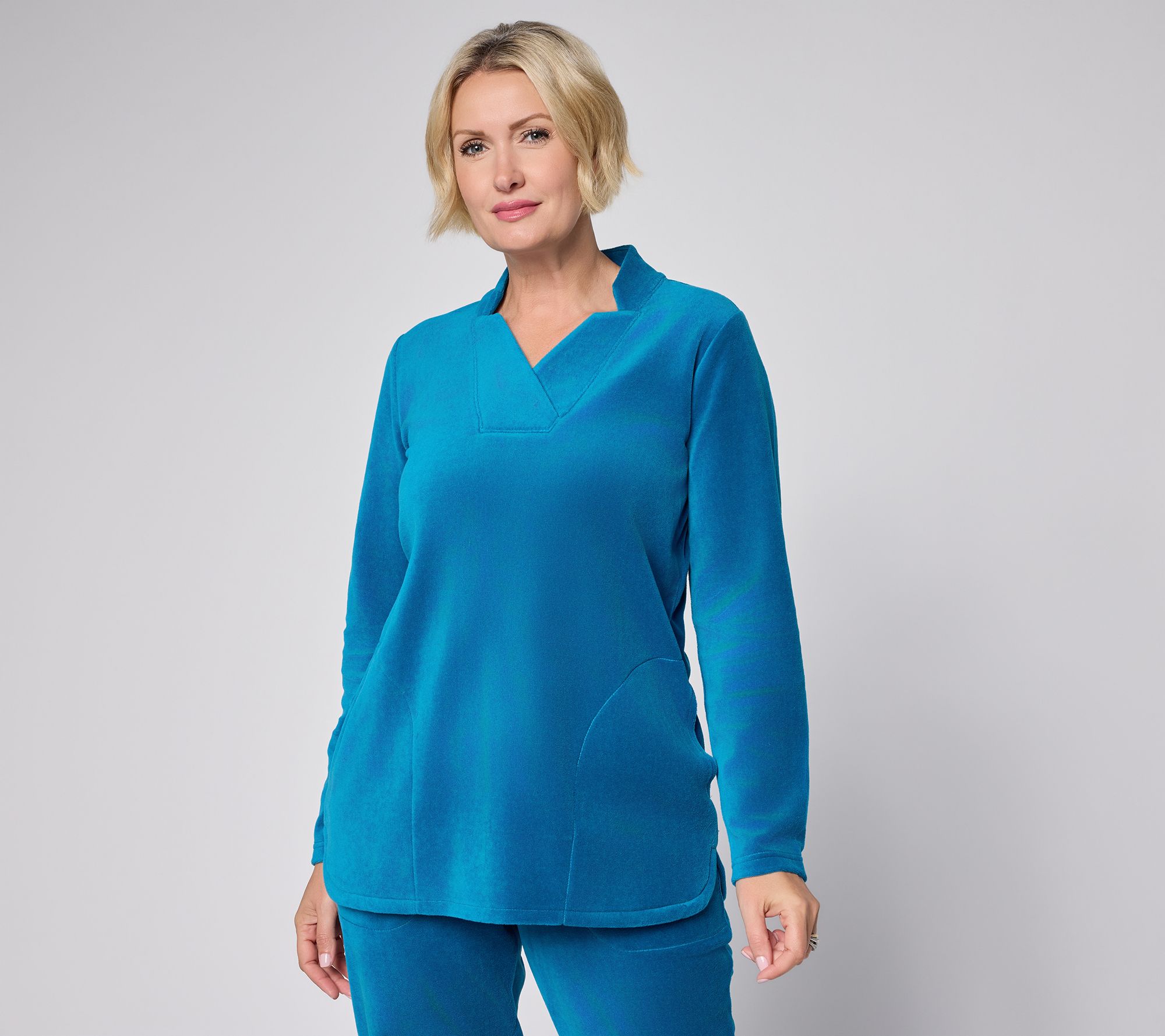 "As Is" Denim & Co. Active Pet Velour Notch Collar Tunic